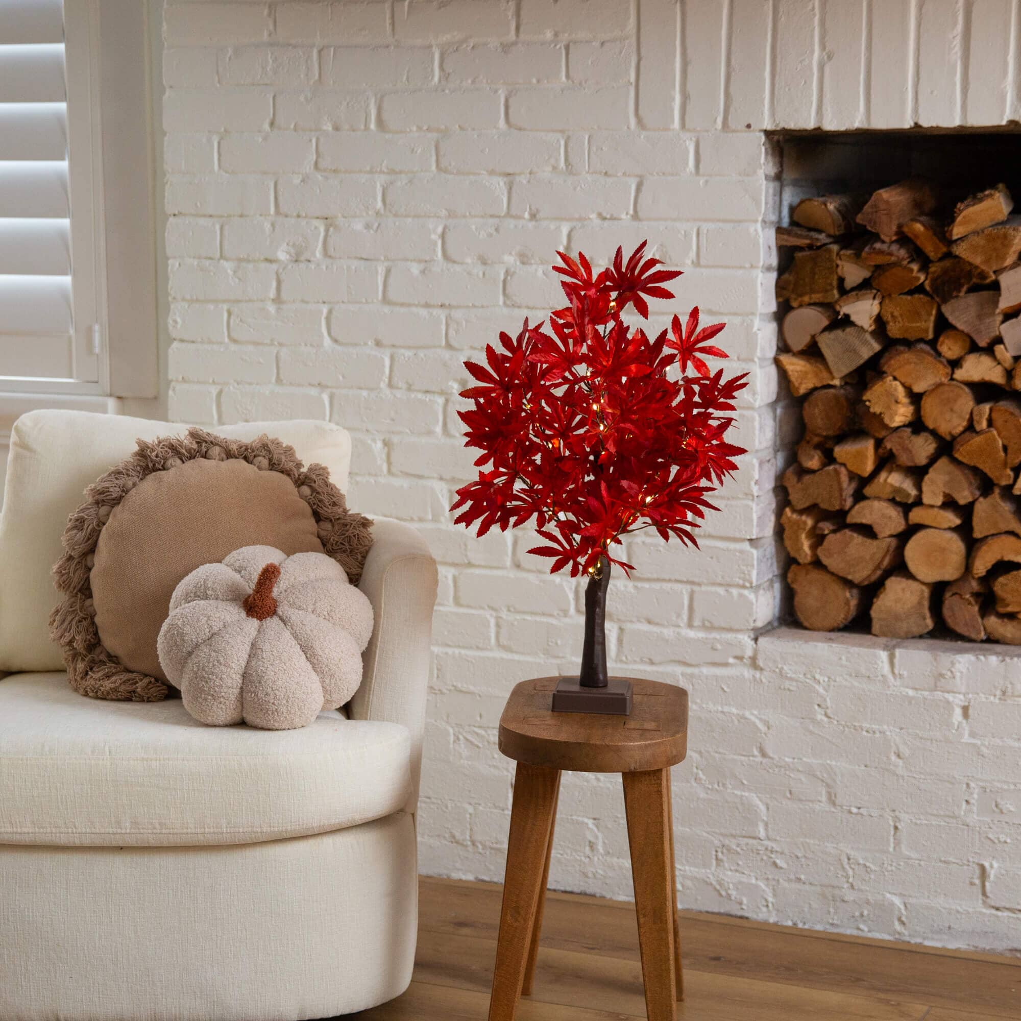 2' Pre-Lit Red Autumn Maple Artificial Fall Tree with 50 Warm White LED Lights and Detachable Base - Image 3