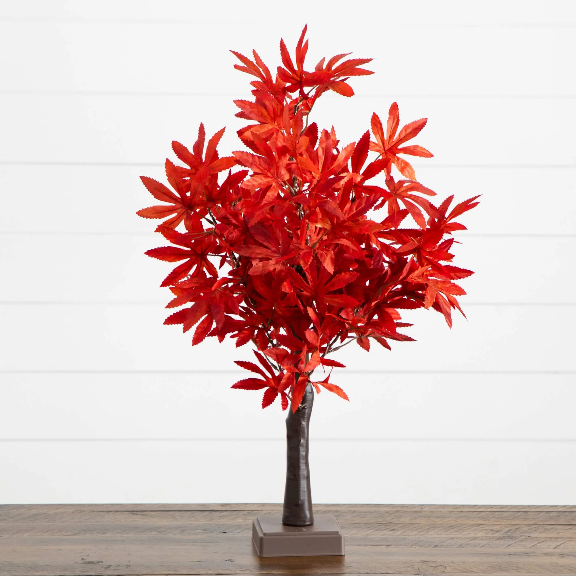 2' Pre-Lit Red Autumn Maple Artificial Fall Tree with 50 Warm White LED Lights and Detachable Base - Image 4