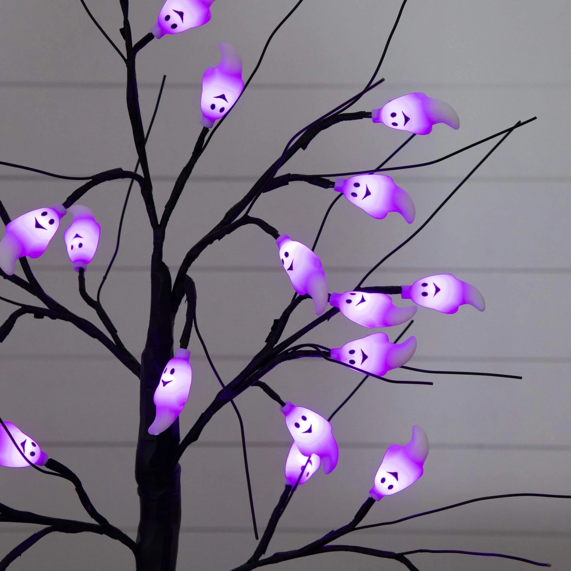 2' Pre-Lit Artificial Halloween Ghost Twig Tree with 24 Purple LED Lights - Image 2