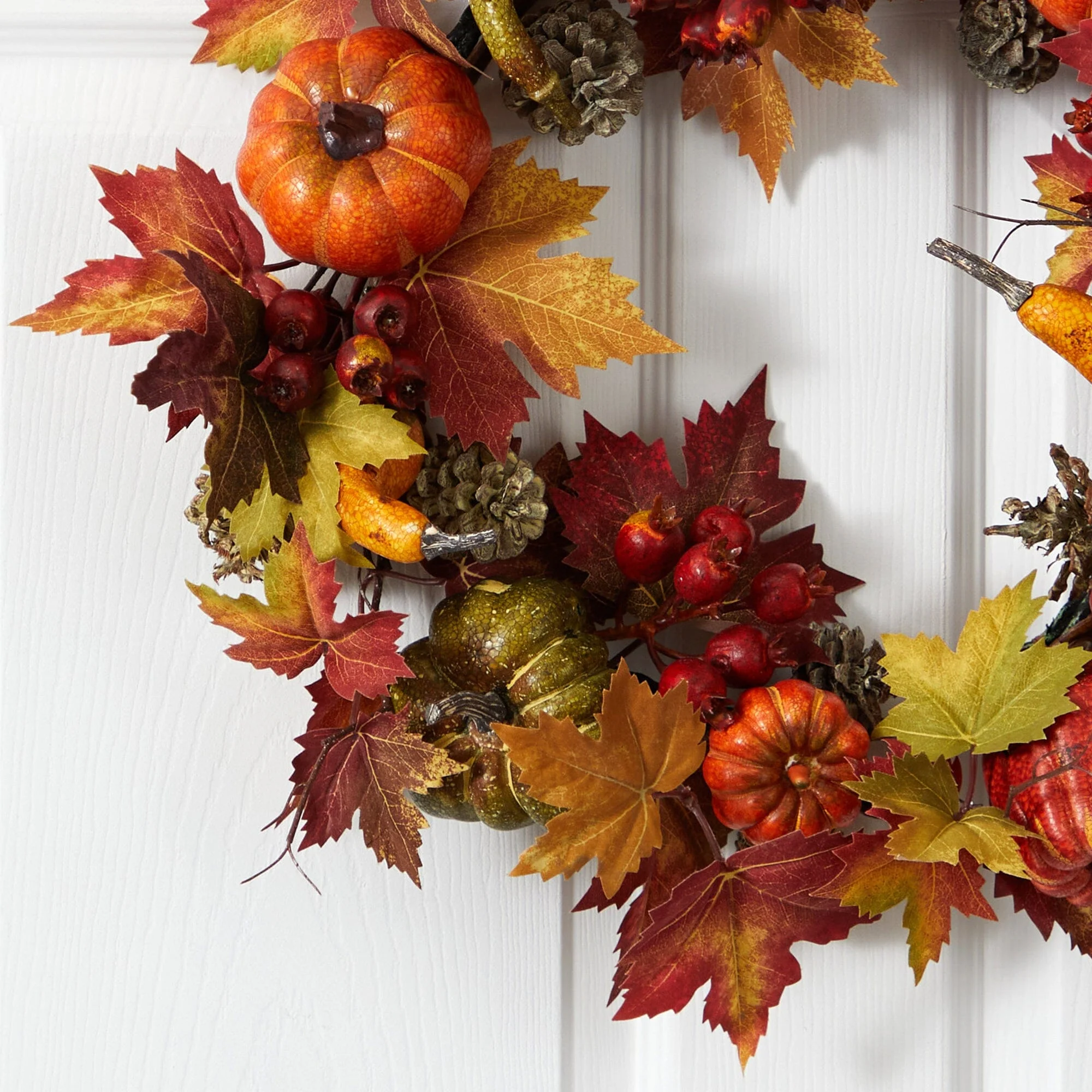 24” Pumpkin, Gourd, Berry and Maple Leaf Wreath - Image 2