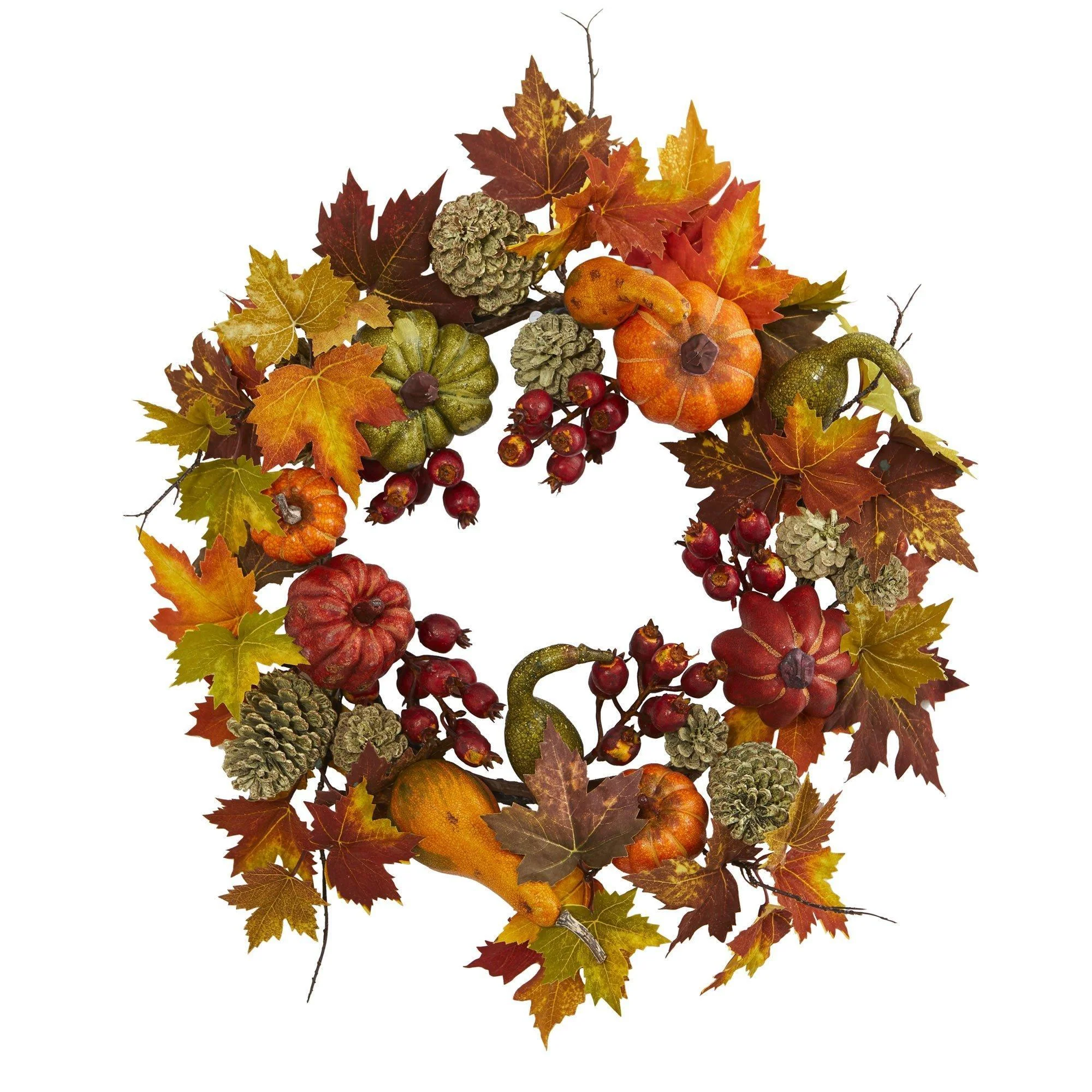 24” Pumpkin, Gourd, Berry and Maple Leaf Wreath - Image 3