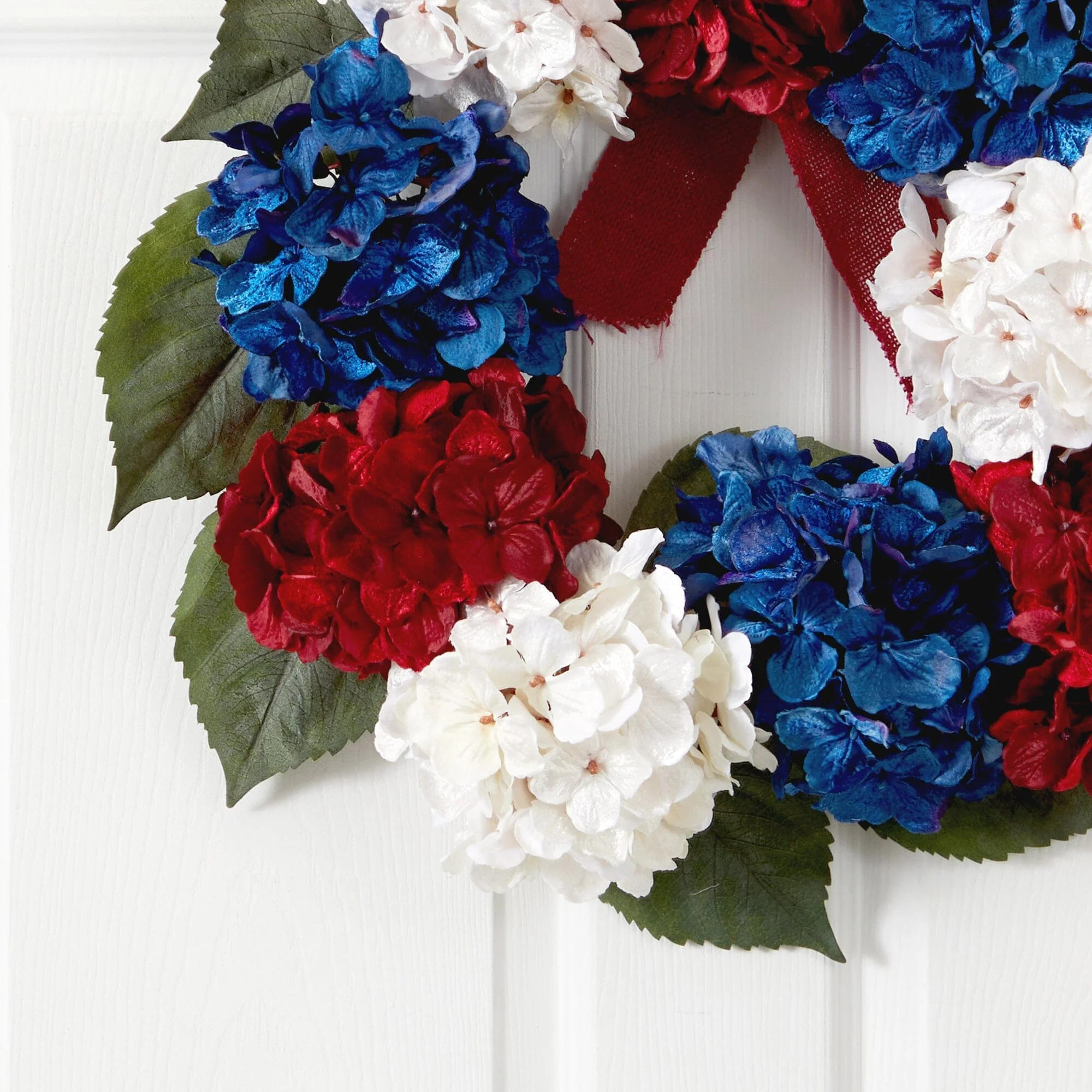 24” Red, White and Blue “Americana” Hydrangea Artificial Wreath - Image 2