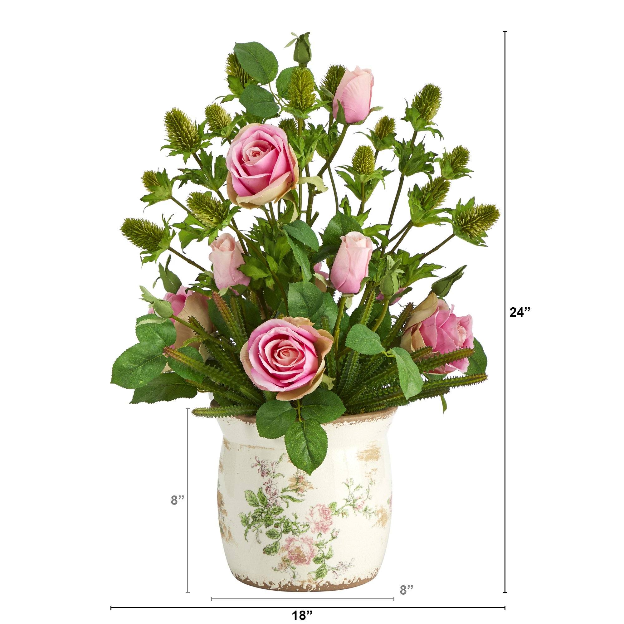 24” Rose, Thistle and Succulent Artificial Arrangement in Floral Vase - Image 2