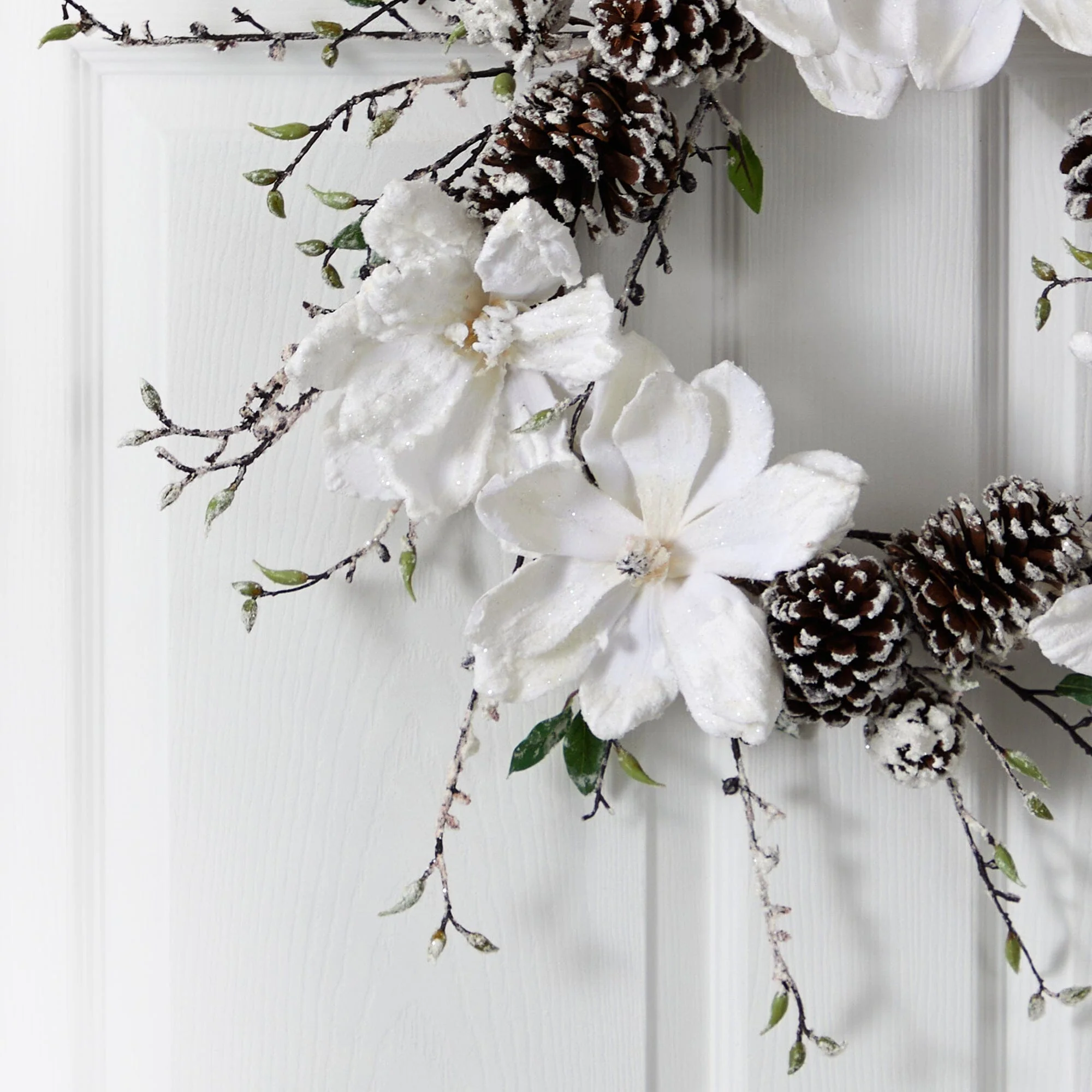 24” Snowed Magnolia / Pine Cone Wreath - Image 2