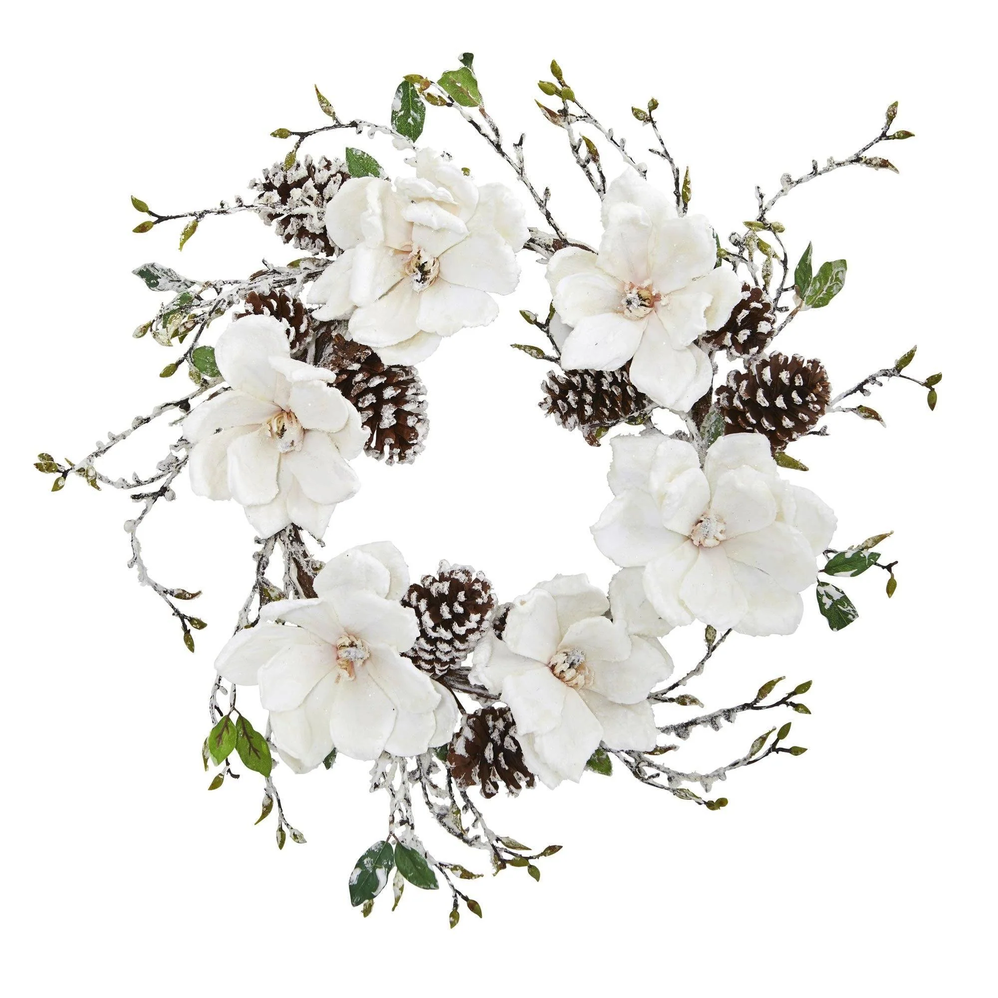 24” Snowed Magnolia / Pine Cone Wreath - Image 3