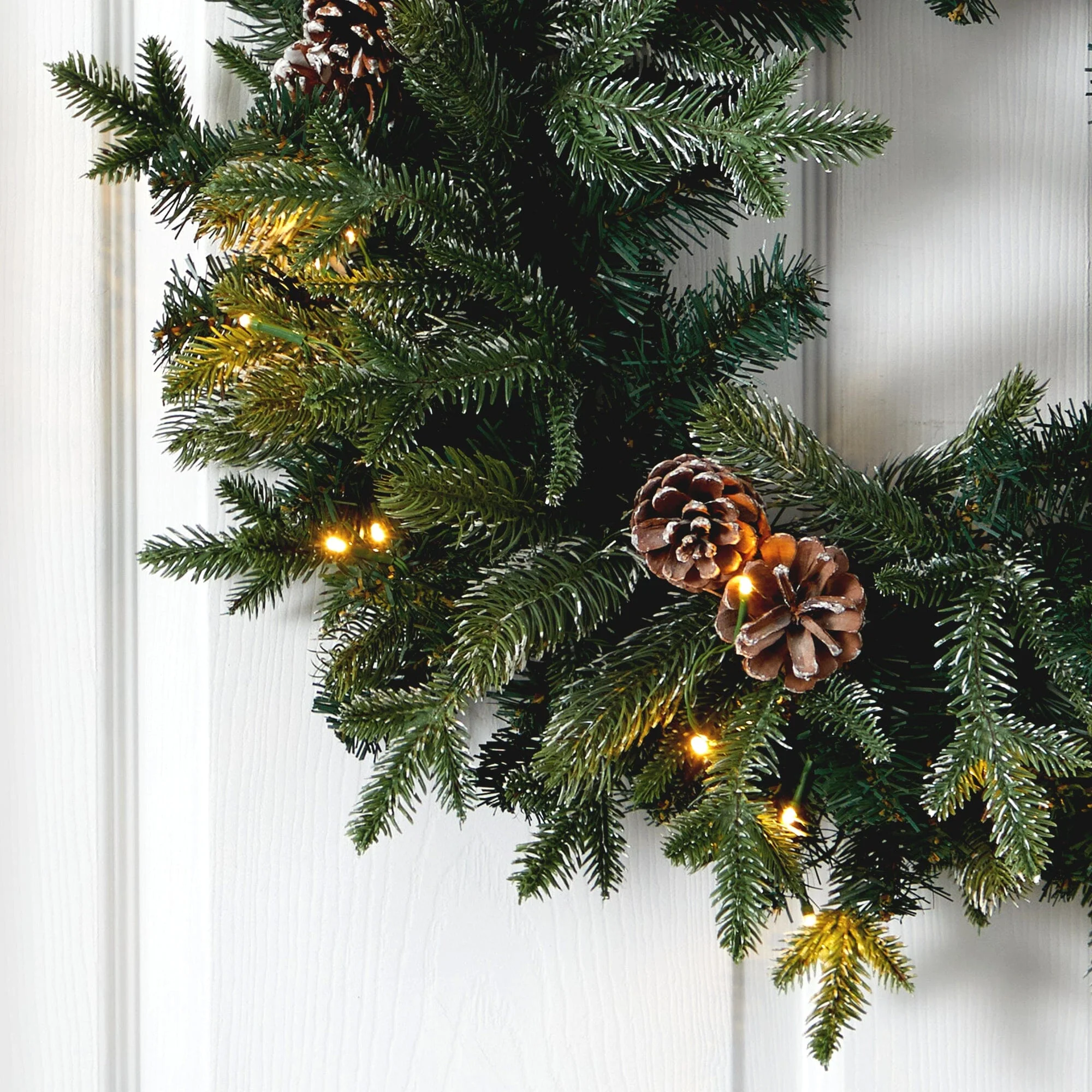 24” Snowed Pinecone Artificial Christmas Wreath with 35 Clear LED Lights - Image 2