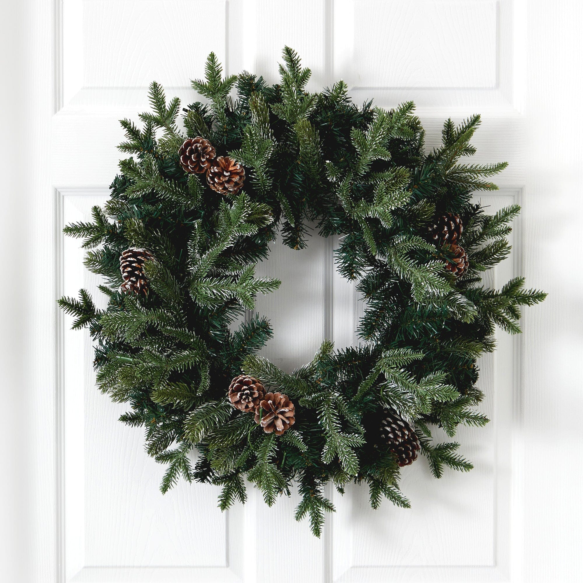 24” Snowed Pinecone Artificial Christmas Wreath with 35 Clear LED Lights - Image 3