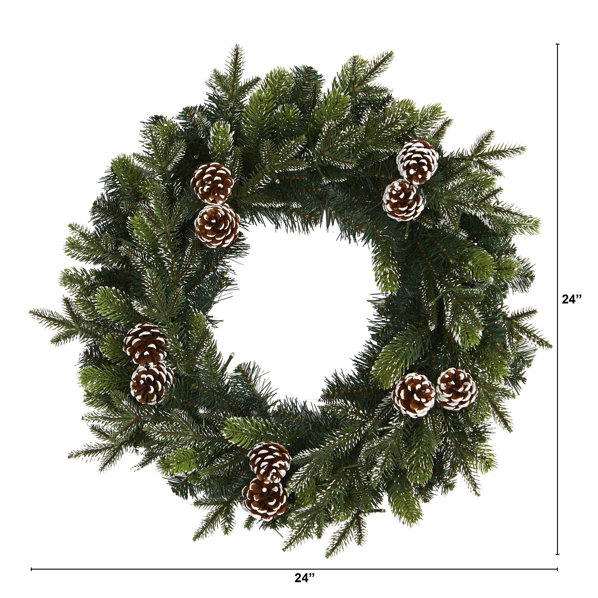 24” Snowed Pinecone Artificial Christmas Wreath with 35 Clear LED Lights - Image 4