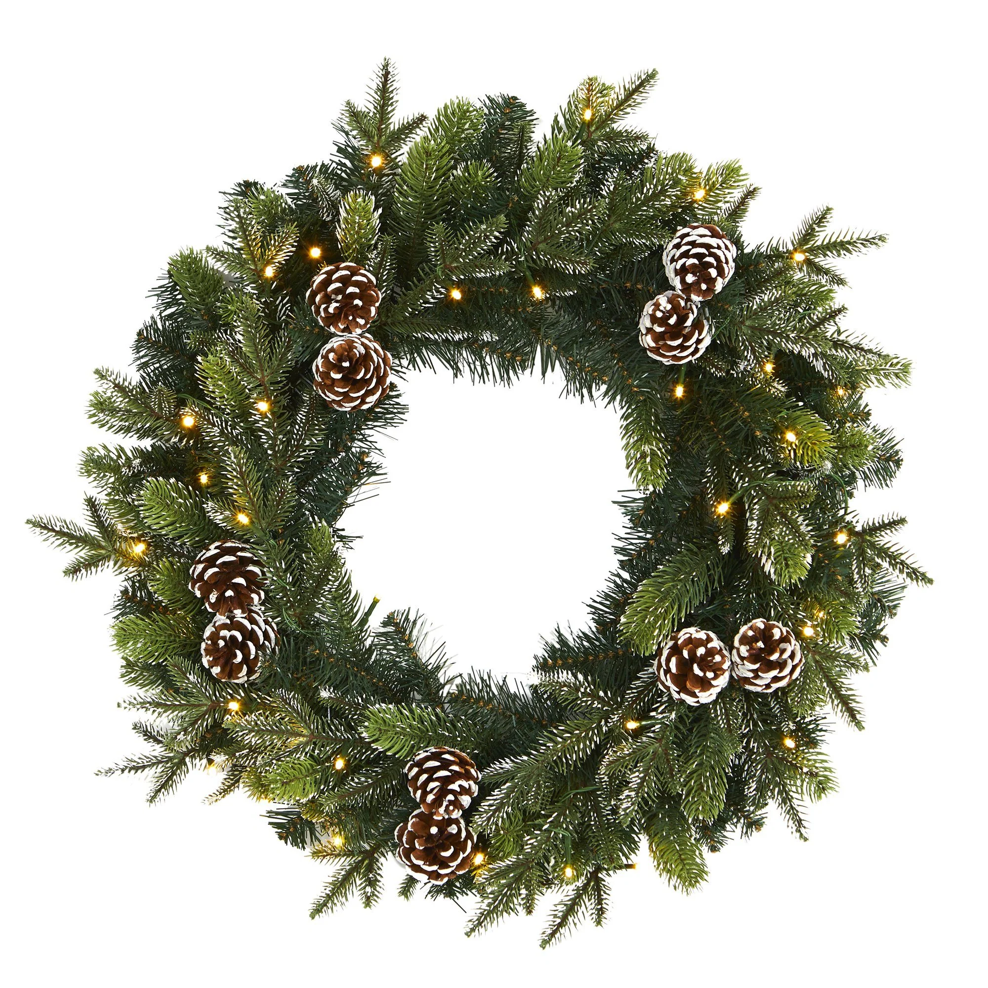 24” Snowed Pinecone Artificial Christmas Wreath with 35 Clear LED Lights - Image 6