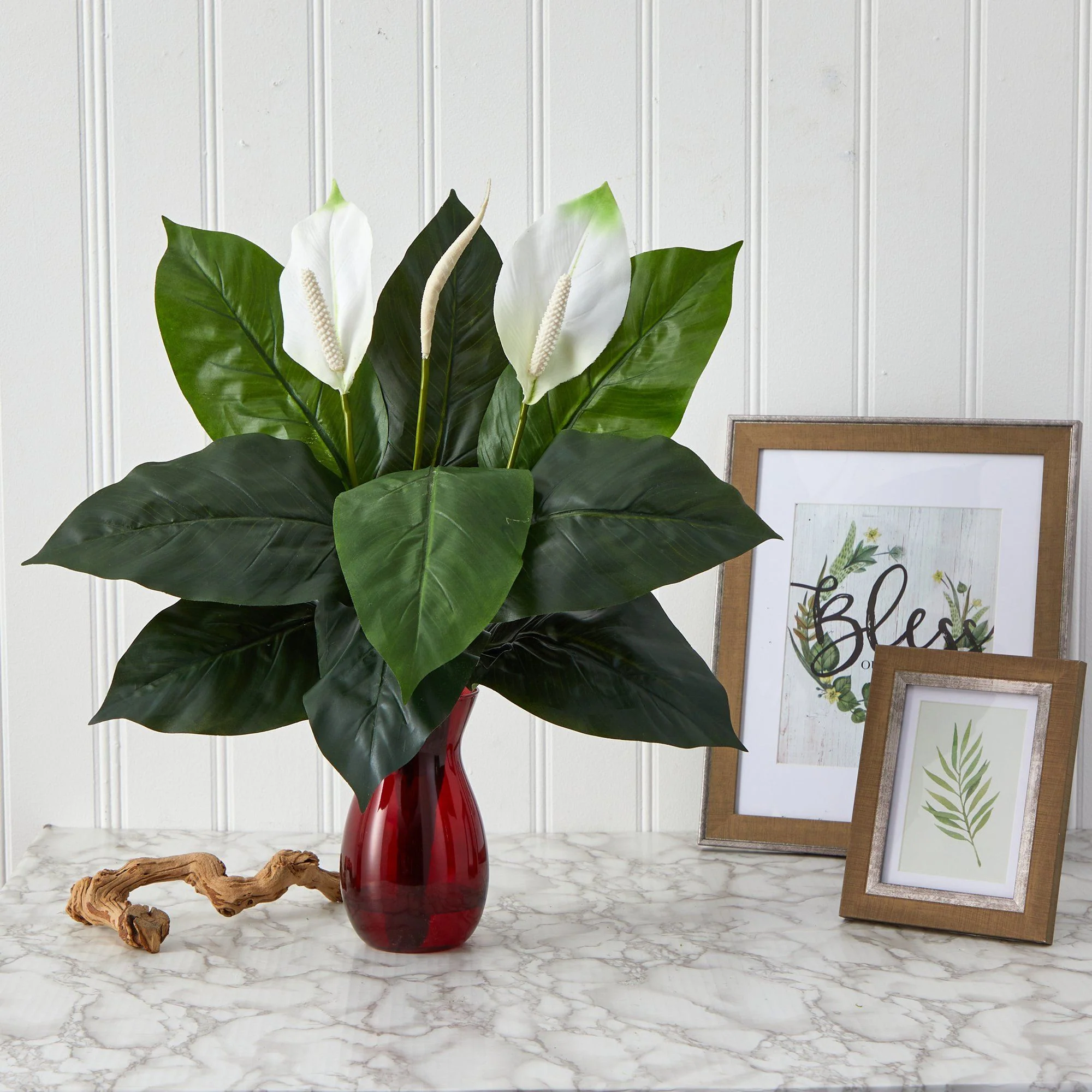 24” Spathifyllum Artificial Plant in Ruby Planter - Image 2