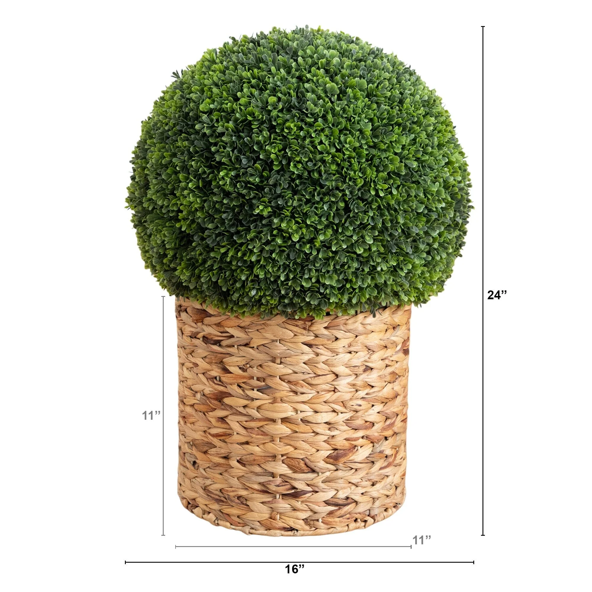 24" UV Resistant Artificial Boxwood Ball Topiary in Hyacinth Weave Basket (Indoor/Outdoor) - Image 6