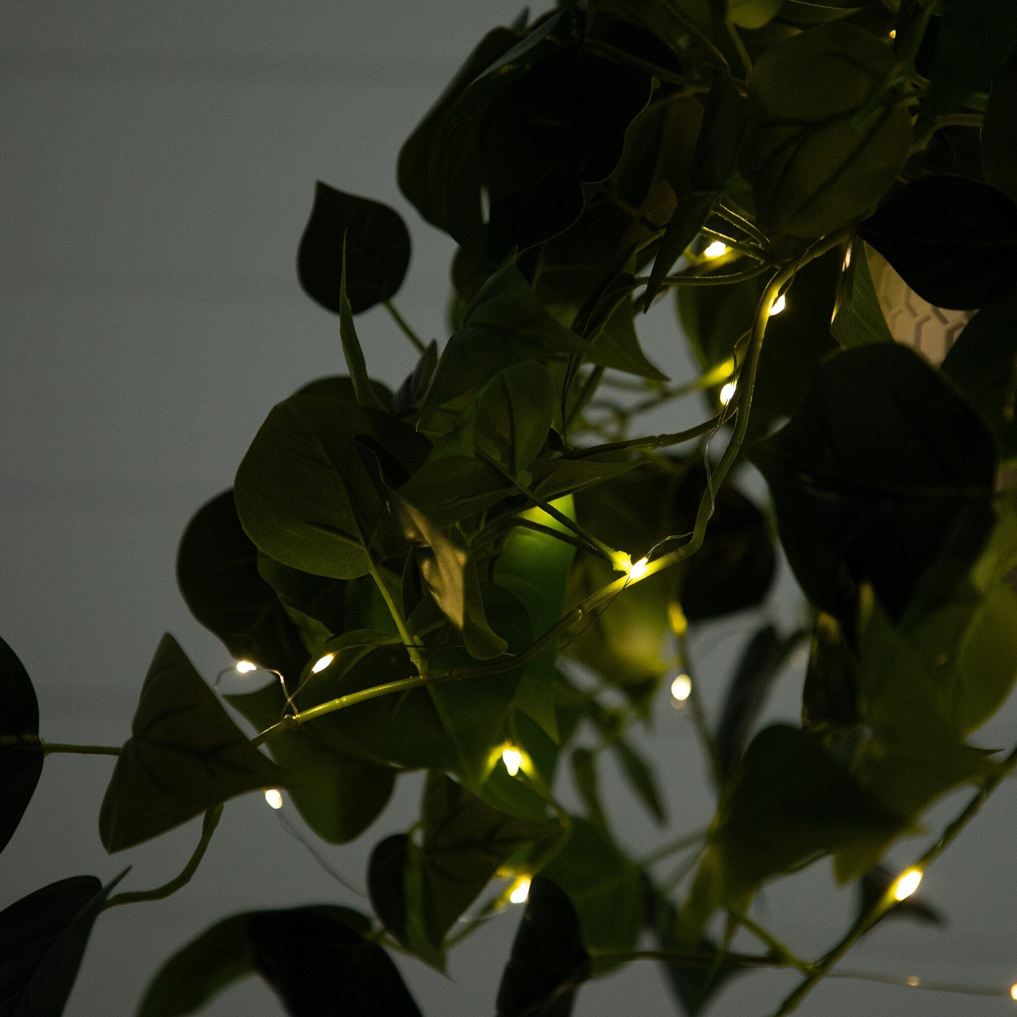 24” UV Resistant Artificial Philodendron with 50 Warm White LED Lights in White Hanging Basket - Image 6