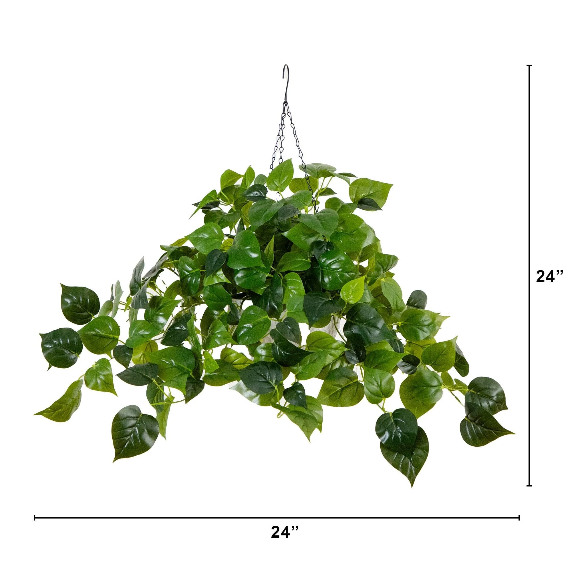 24” UV Resistant Artificial Philodendron with 50 Warm White LED Lights in White Hanging Basket - Image 8