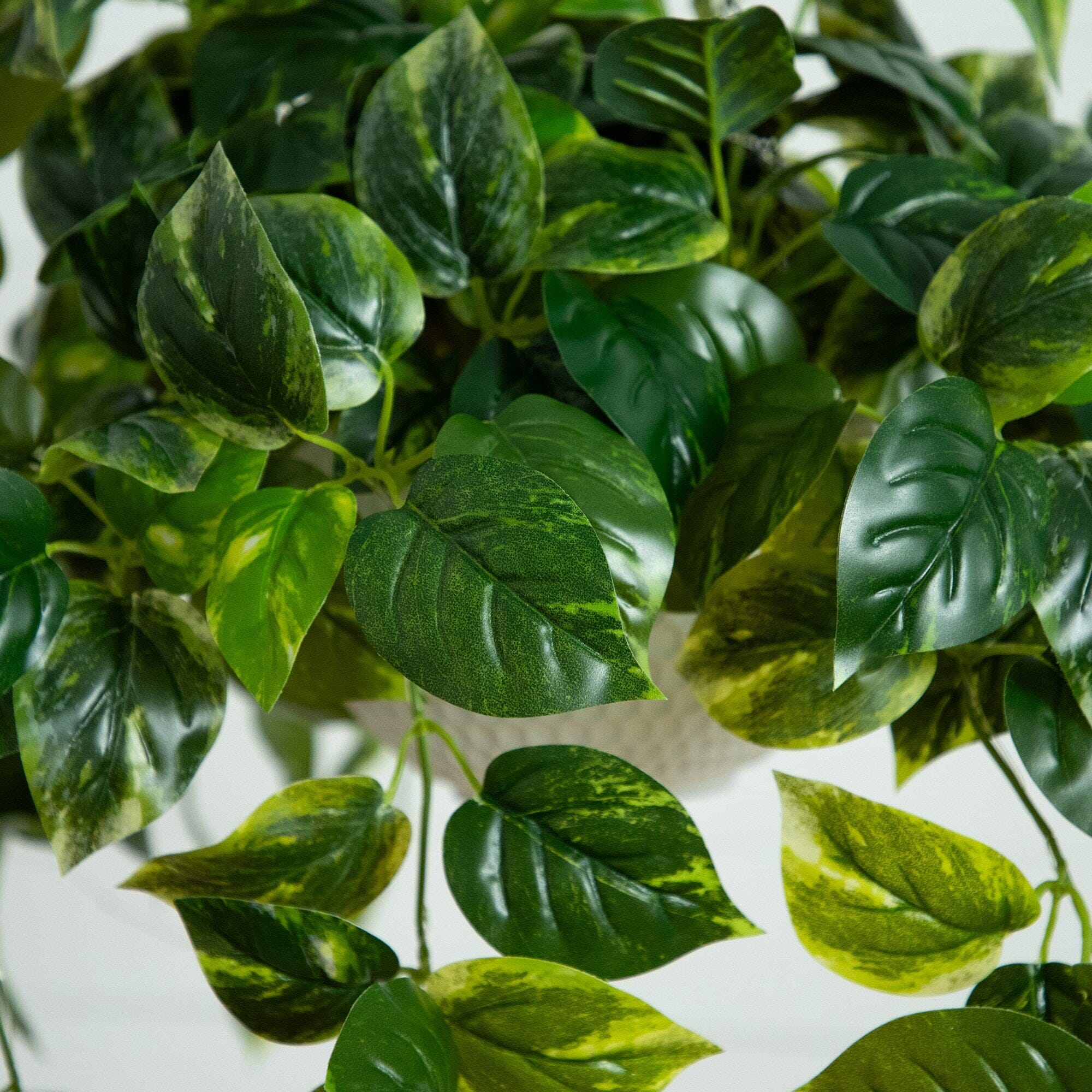 24”UV Resistant Artificial Pothos with 50 Warm White LED Lights in White Hanging Basket - Image 2