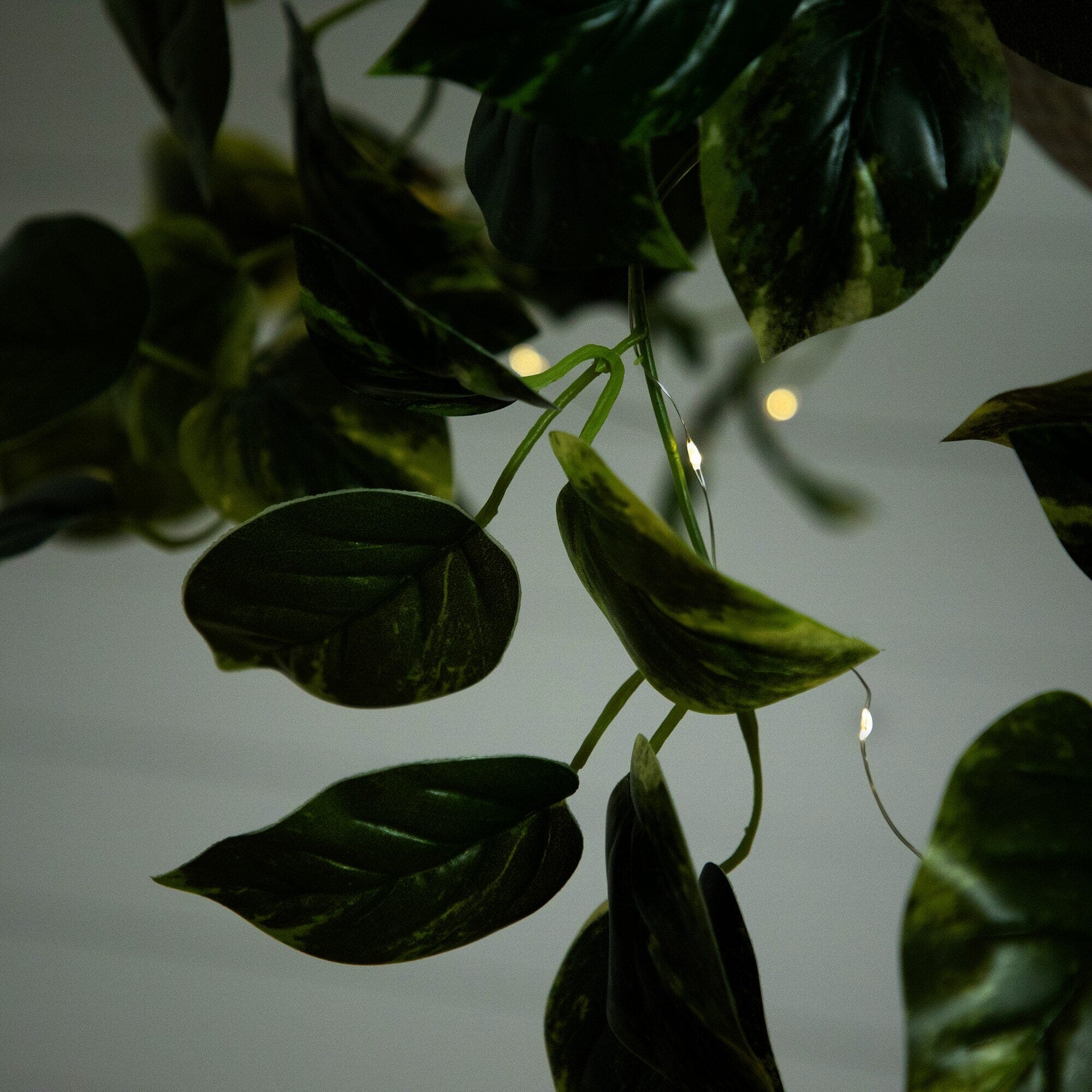 24”UV Resistant Artificial Pothos with 50 Warm White LED Lights in White Hanging Basket - Image 5