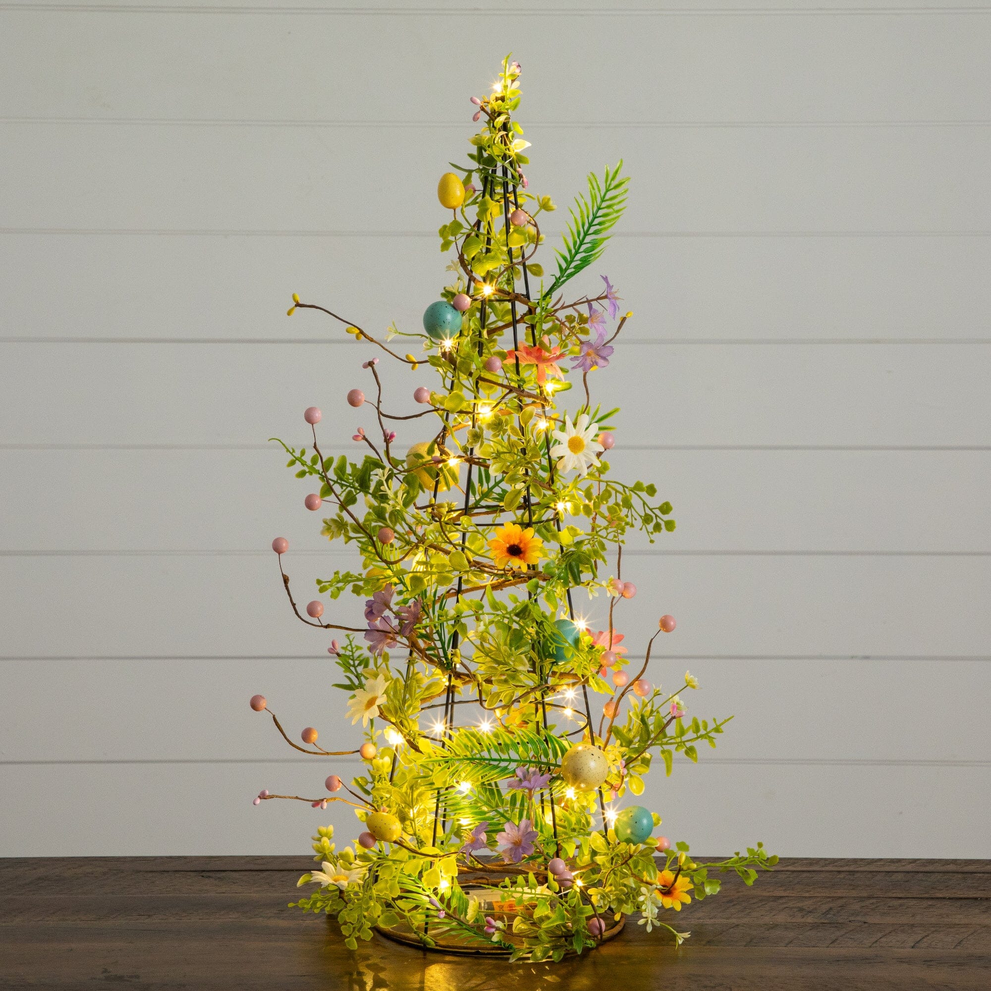 24" Artificial Easter Cone Tree with Wild Flowers and Mini Eggs - Image 6