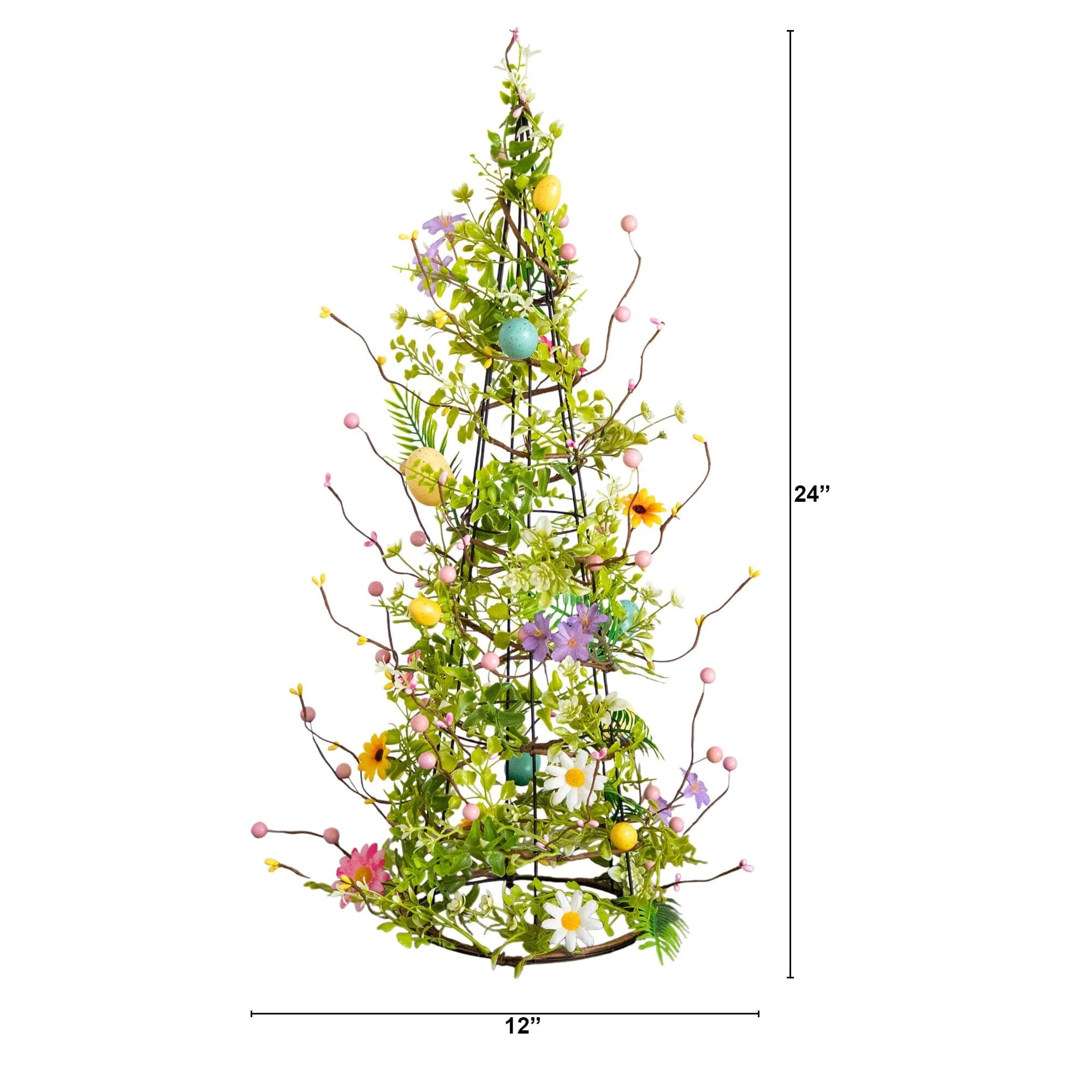 24" Artificial Easter Cone Tree with Wild Flowers and Mini Eggs - Image 8