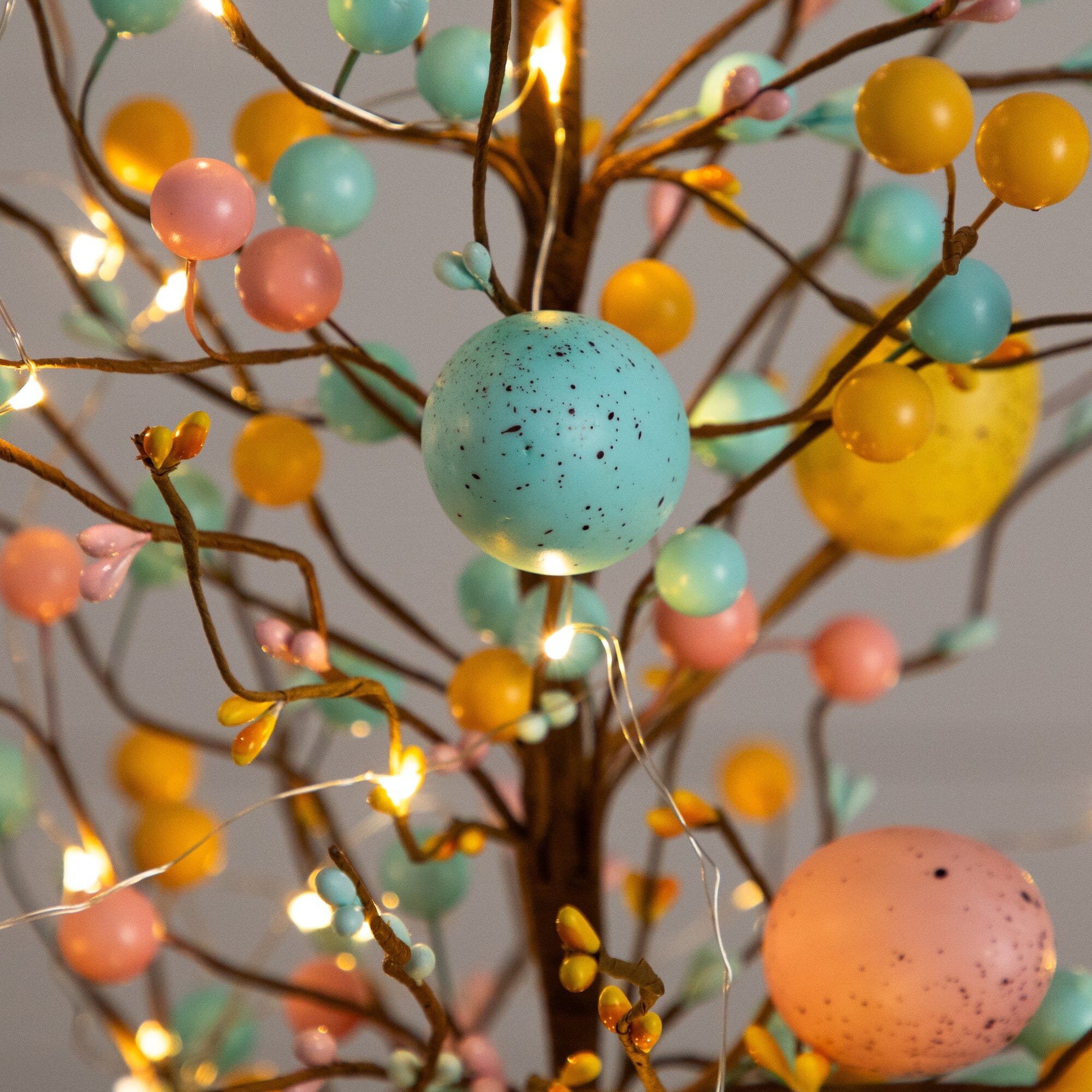 24" Pre-Lit Artificial Easter Egg Twig Tree with 30 LED Lights in Burlap Wrapped Base - Set of 2 - Image 2