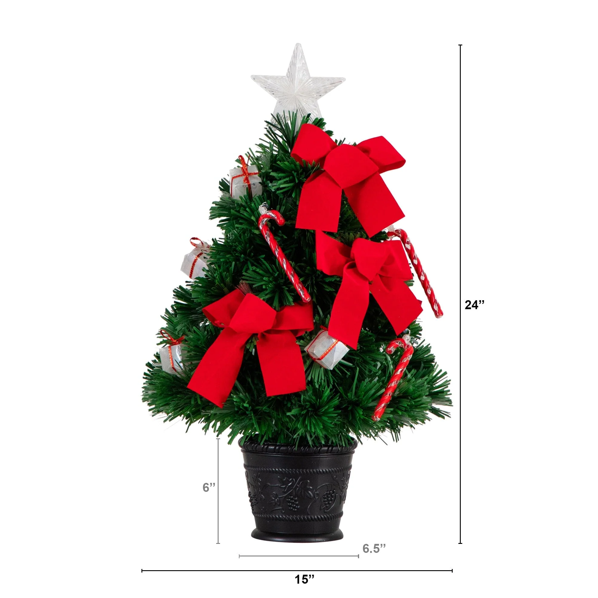 24in. Pre-Lit Fiber Optic Classic Star Topped Artificial Christmas Tree with Decorative Planter - Image 7
