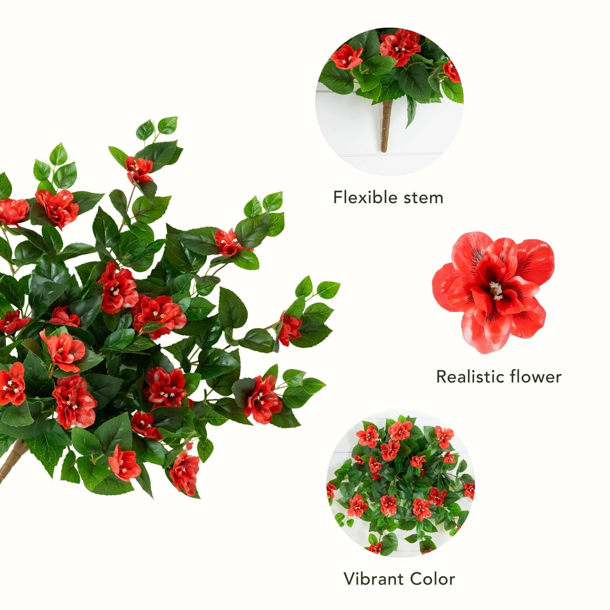24" UV Resistant Artificial Azalea Hanging Plant (Indoor/Outdoor) - Set of 3 - Image 21