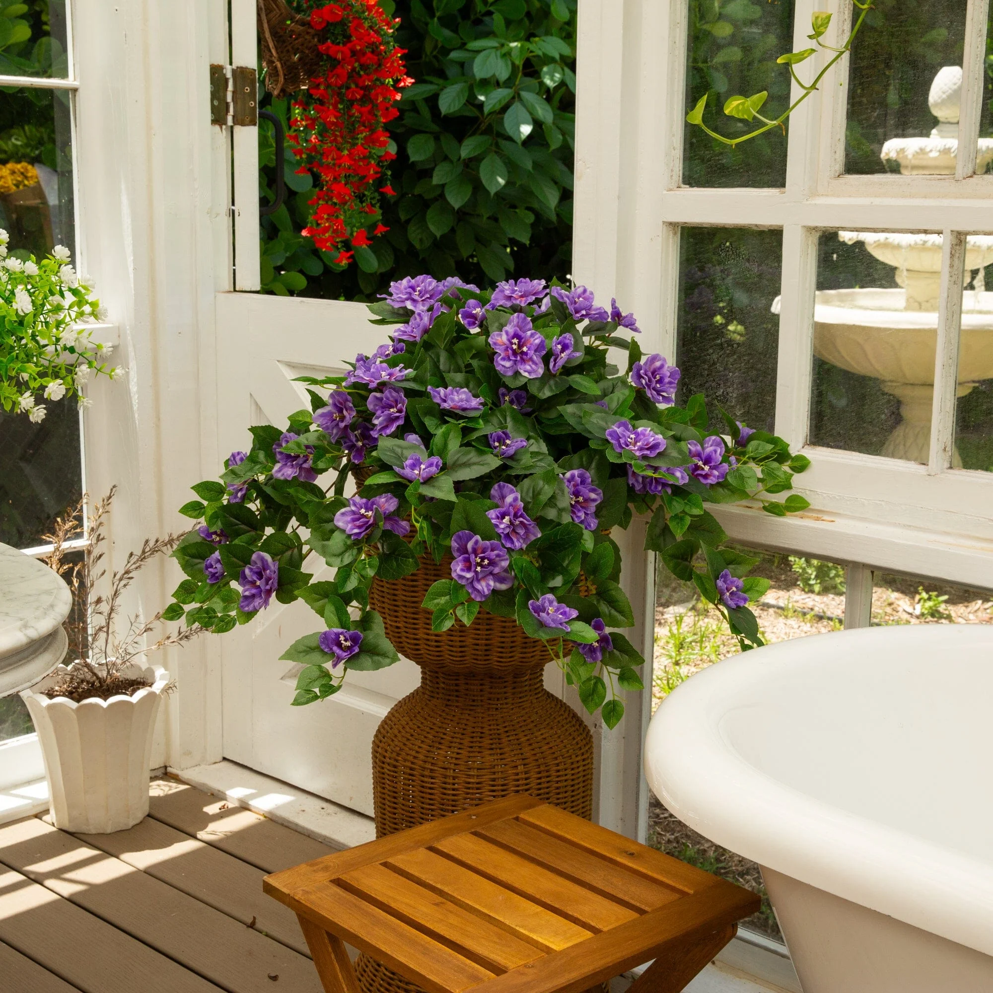 24" UV Resistant Artificial Azalea Hanging Plant (Indoor/Outdoor) - Set of 3 - Image 24