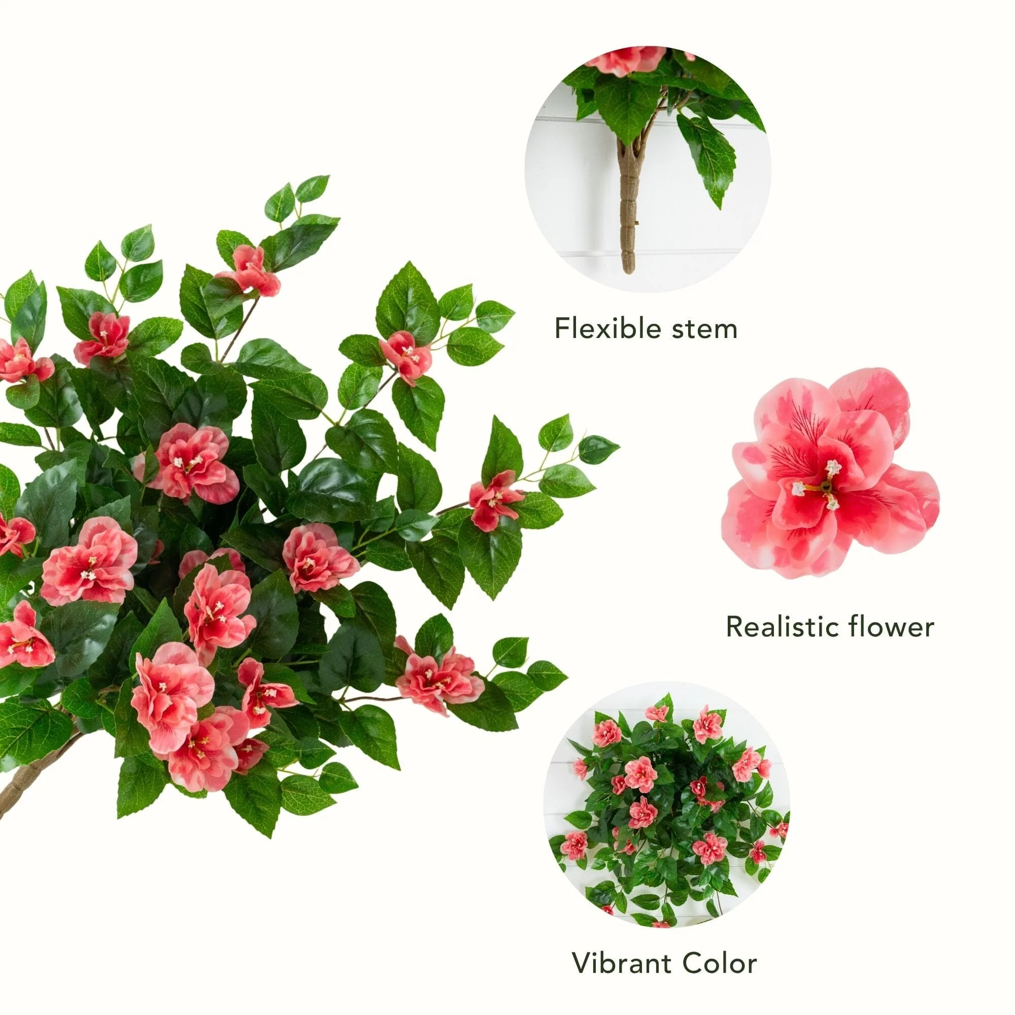 24" UV Resistant Artificial Azalea Hanging Plant (Indoor/Outdoor) - Set of 3 - Image 5