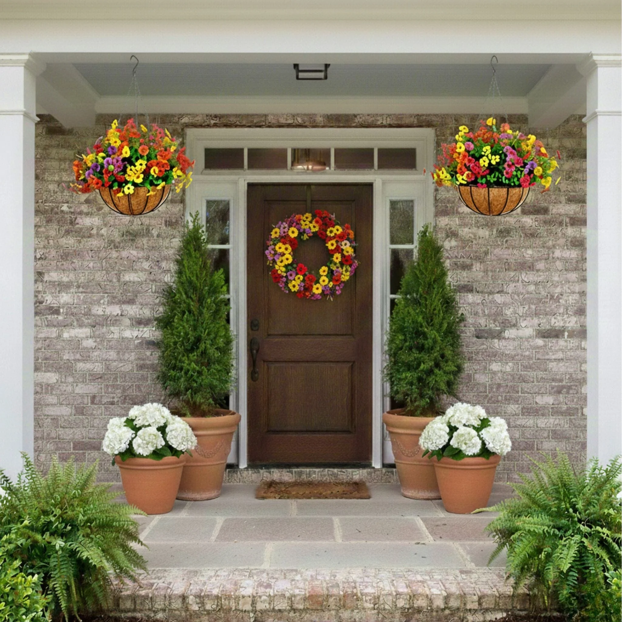 24" UV Resistant Artificial Daisy Hanging Basket DIY Kit (Indoor/Outdoor) - Set of 2 - Image 5