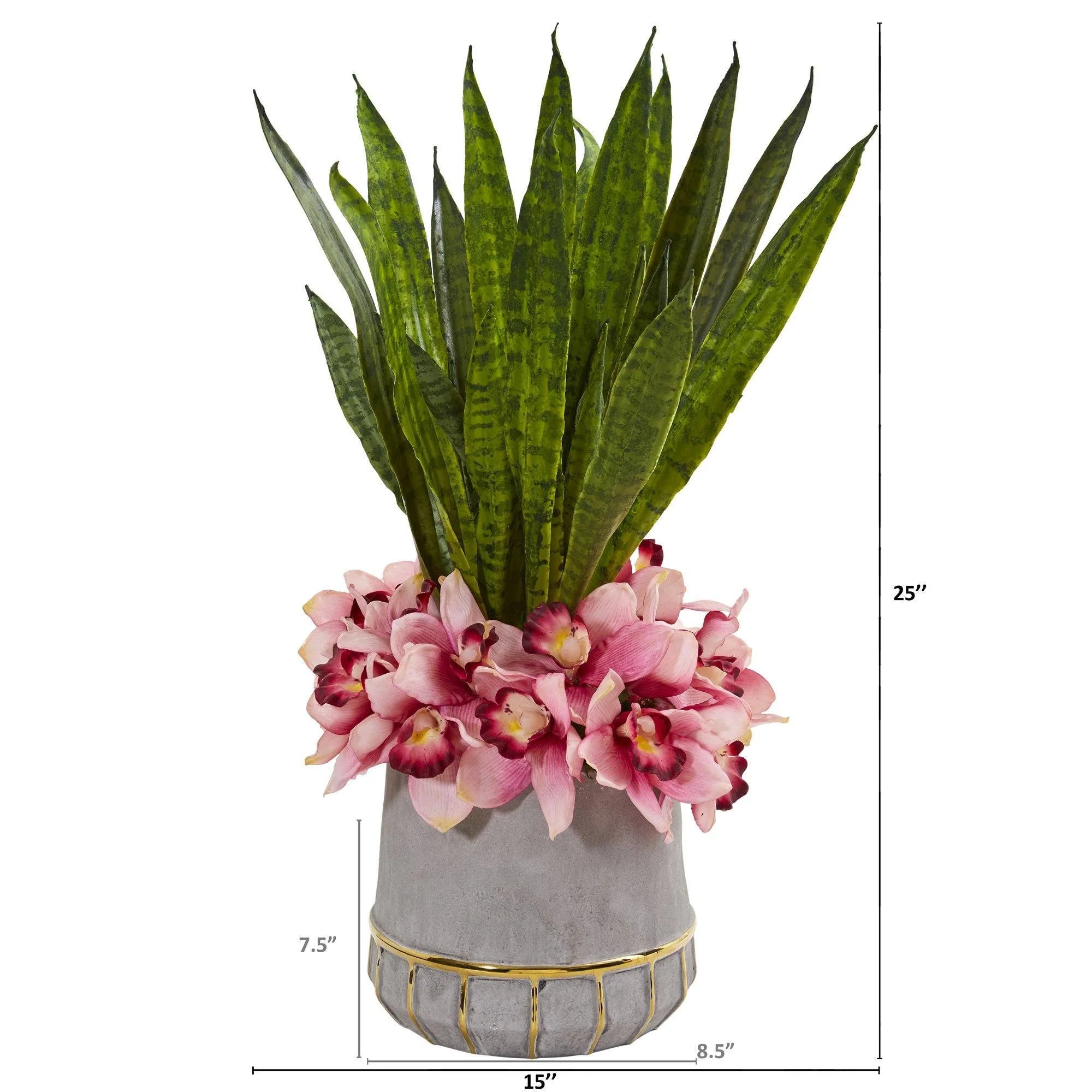 25” Cymbidium Orchid and Sansevieria Artificial Arrangement in Vase - Image 2