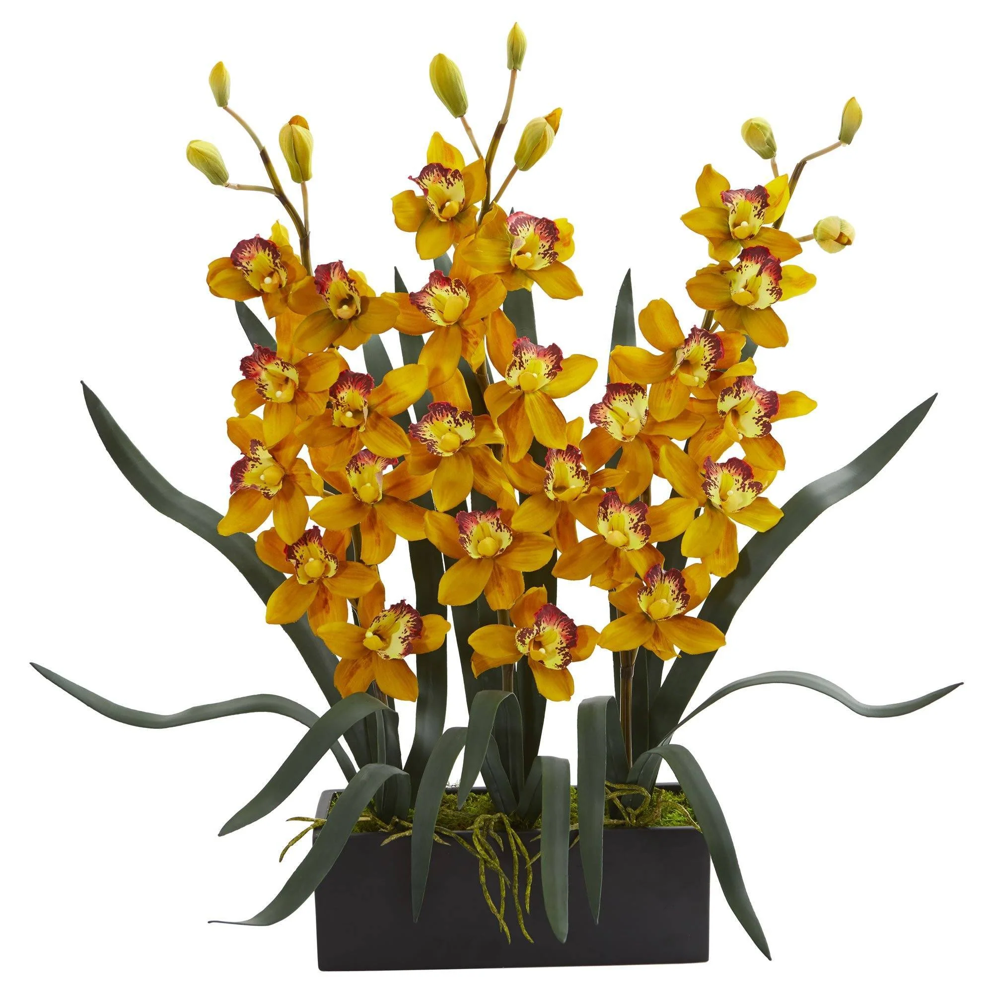 Cymbidium Orchid Artificial Arrangement in Black Vase - Image 3