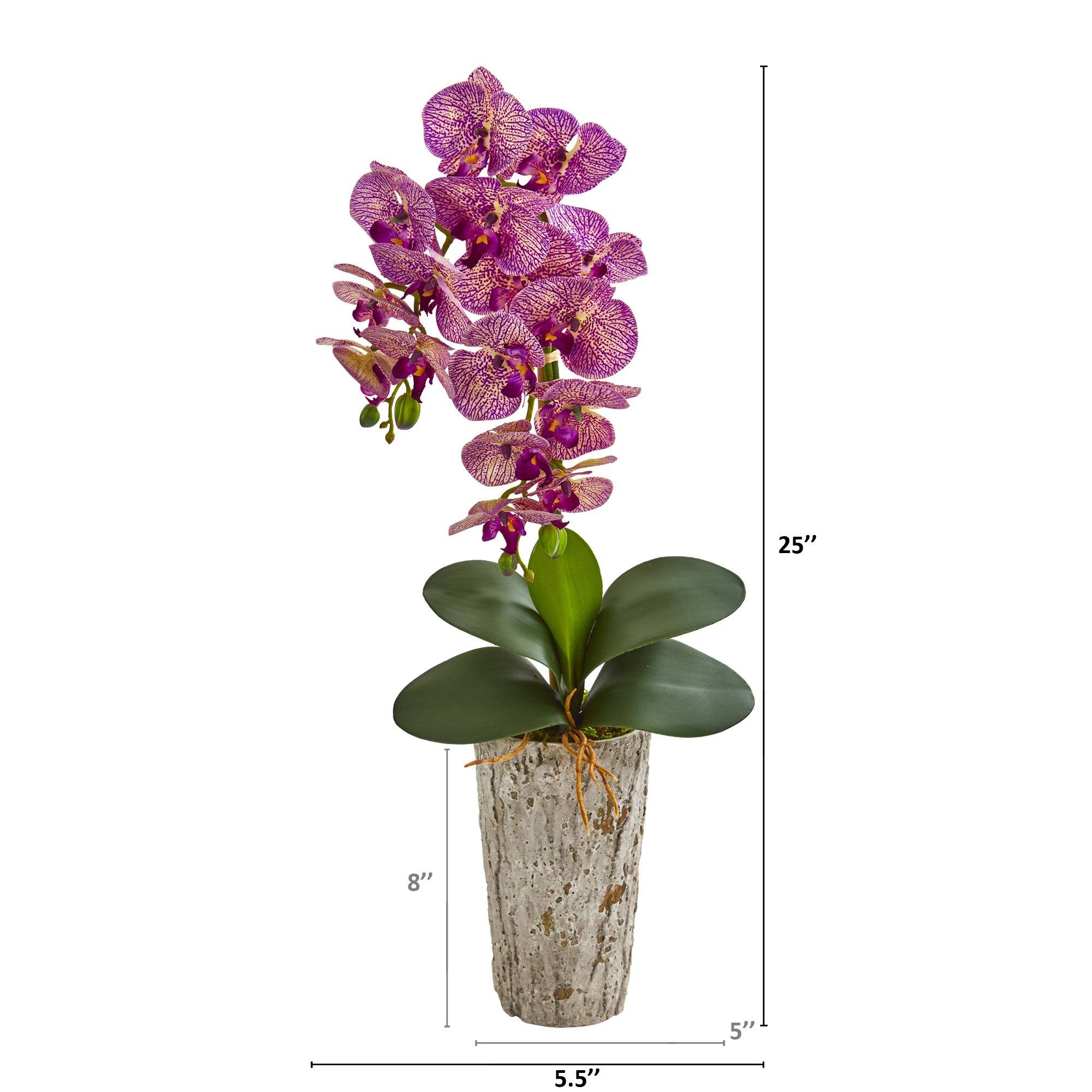 25” Phalaenopsis Orchid Artificial Arrangement in Weathered Oak Vase - Image 2