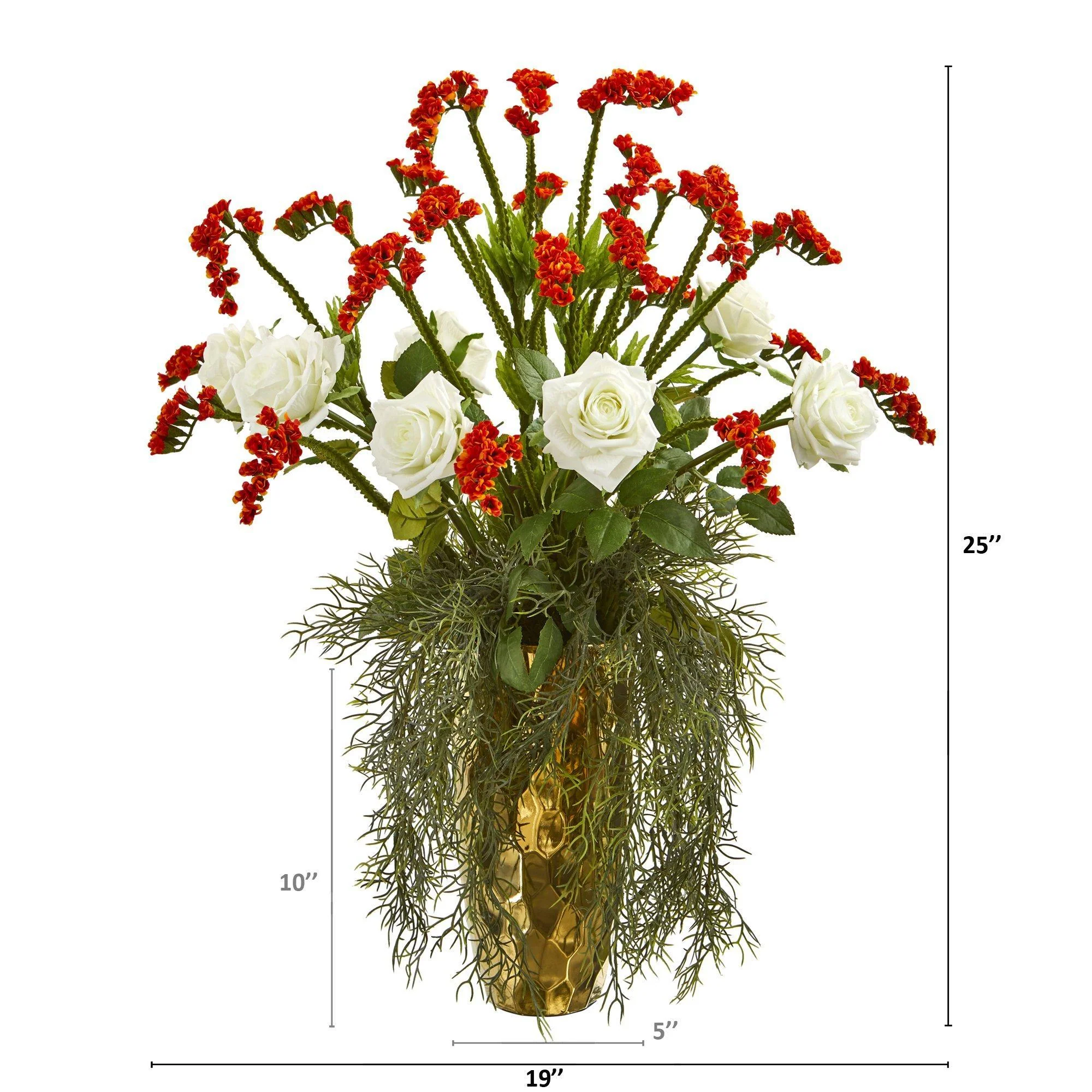 25” Silk Rose Artificial Arrangement in Designer Gold Vase - Image 2