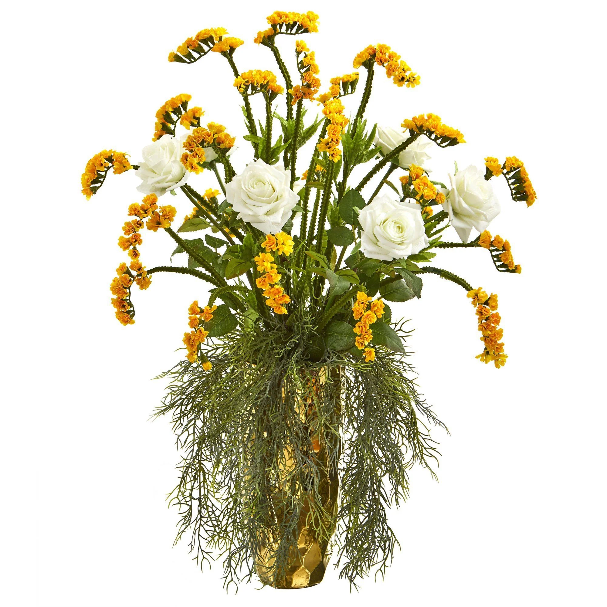 25” Silk Rose Artificial Arrangement in Designer Gold Vase - Image 3