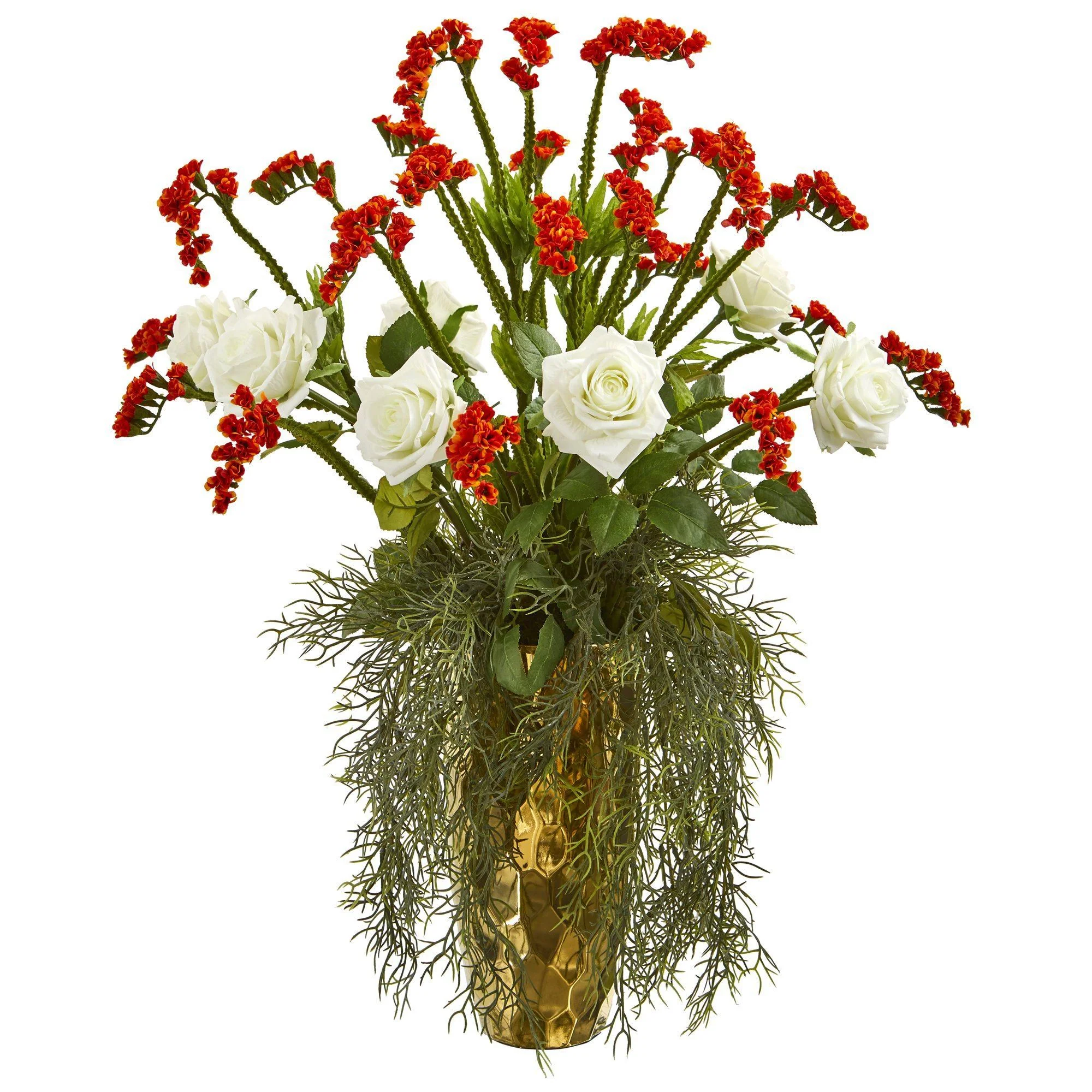 25” Silk Rose Artificial Arrangement in Designer Gold Vase - Image 4