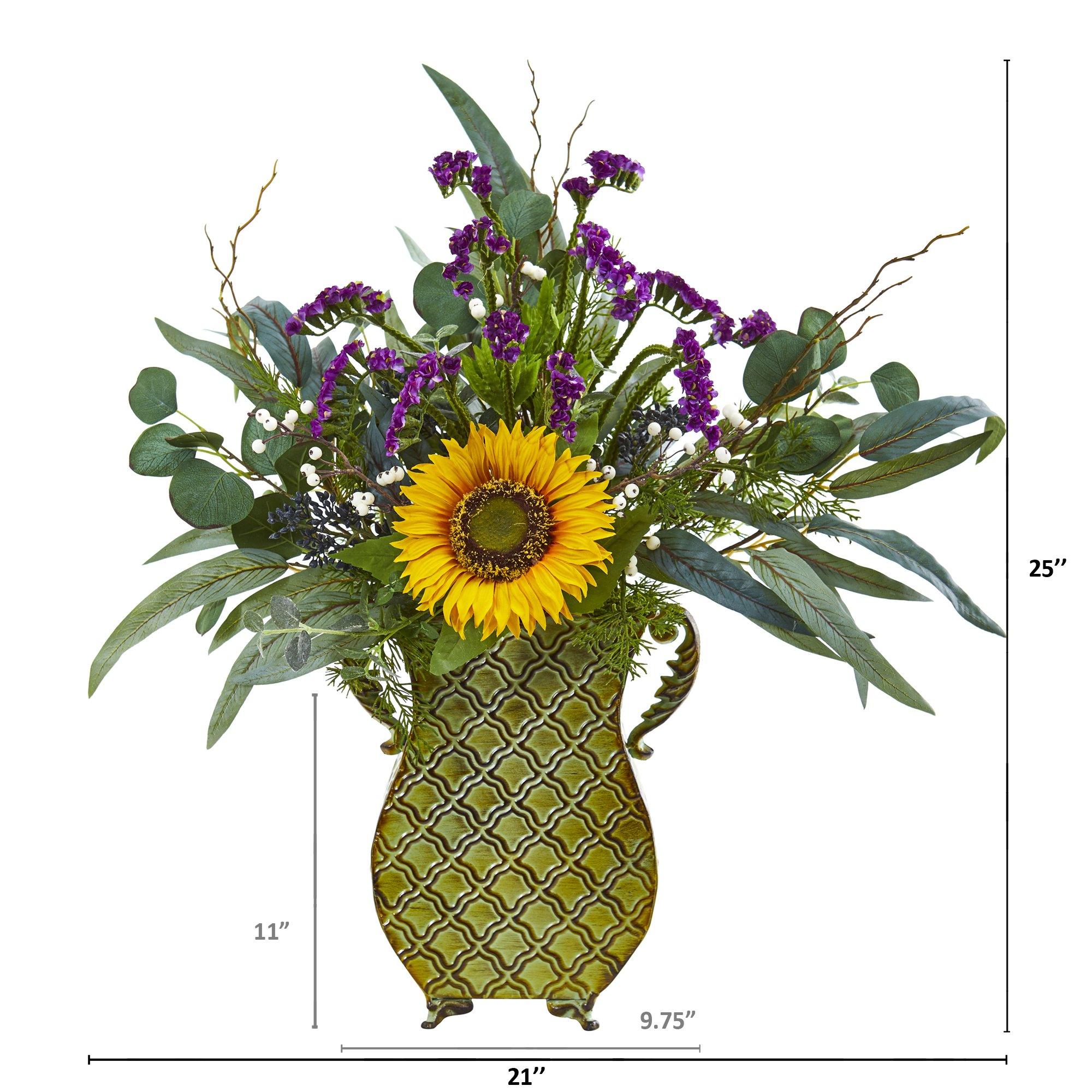 25” Sunflower, Eucalyptus and Berries Artificial Plant in Metal Planter - Image 2