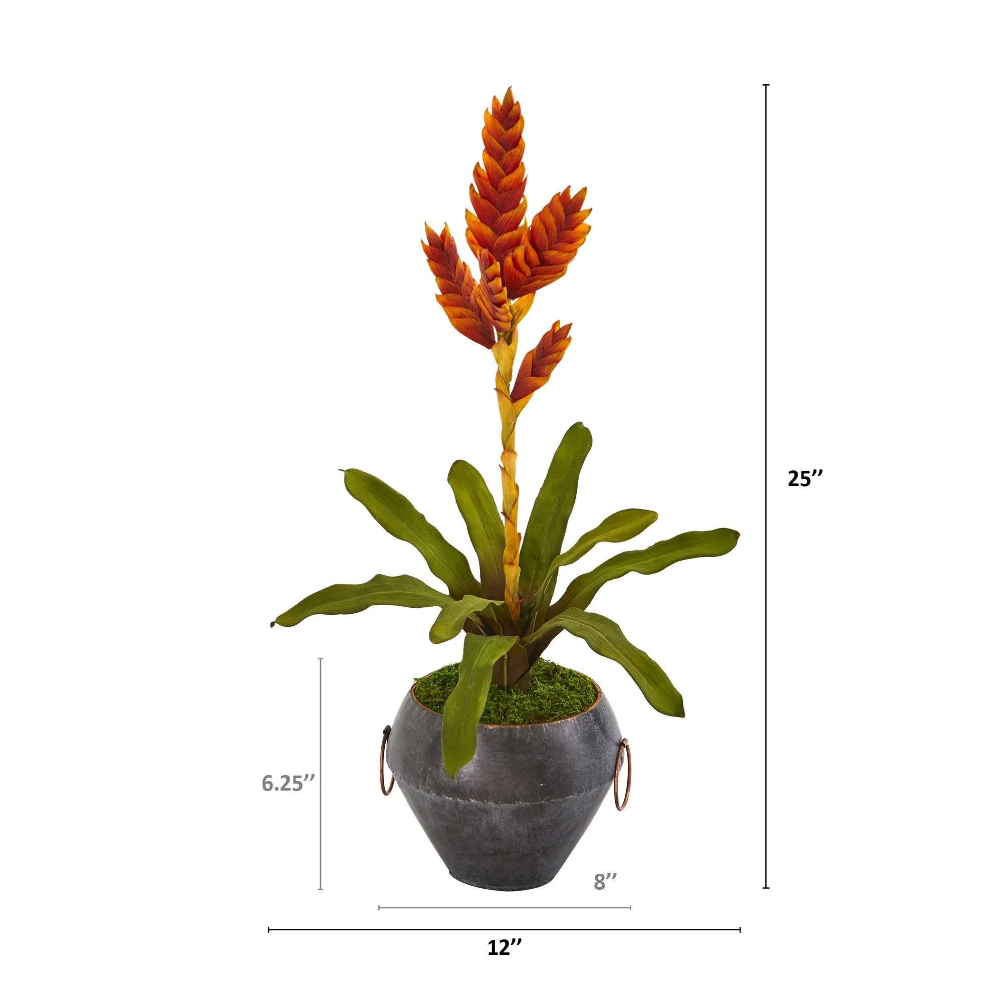 25” Tropical Bromeliad Artificial Plant in Metal Bowl - Image 2