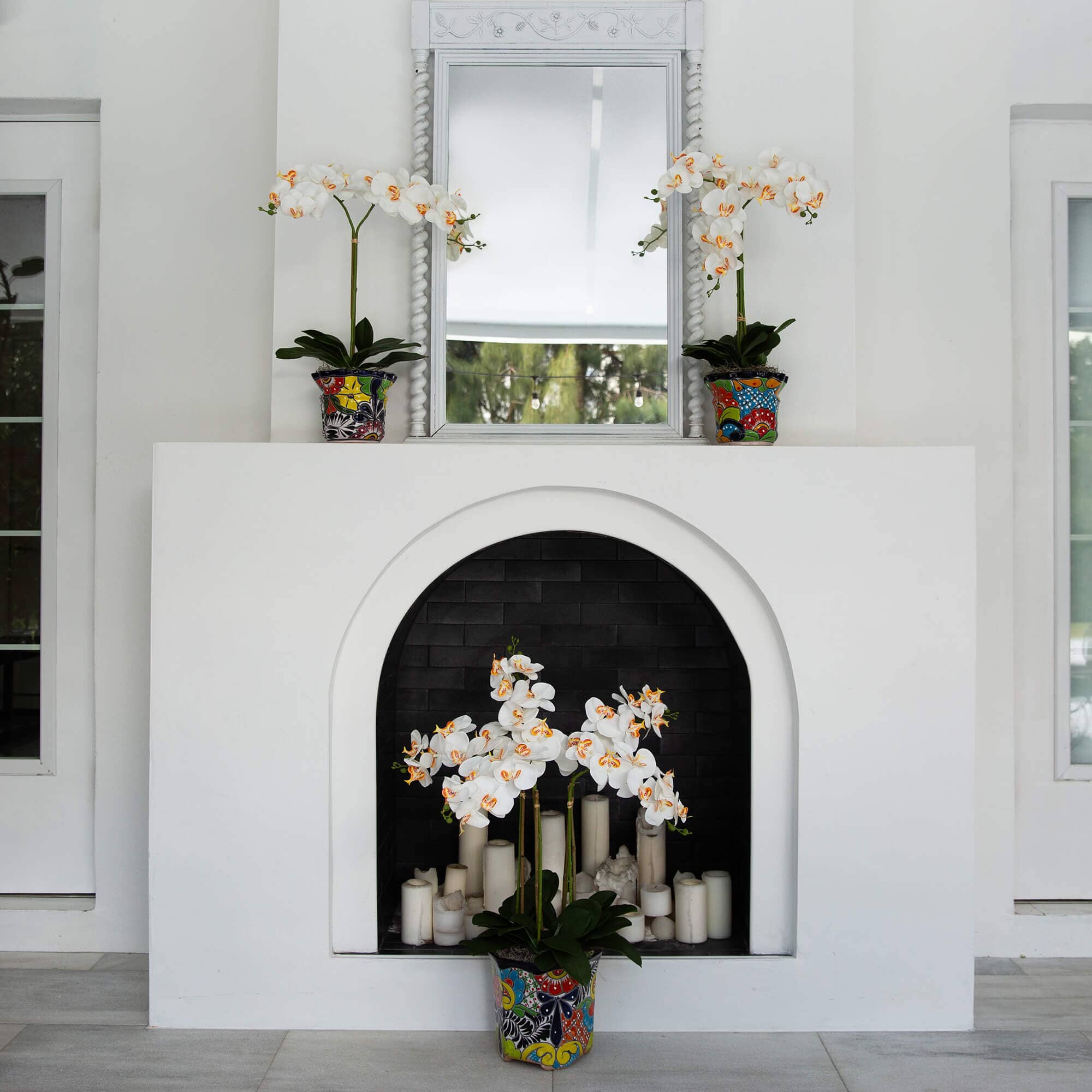 26” Artificial Double Orchid Arrangement in Handmade Mexican Talavera Ceramic Planter - Image 4