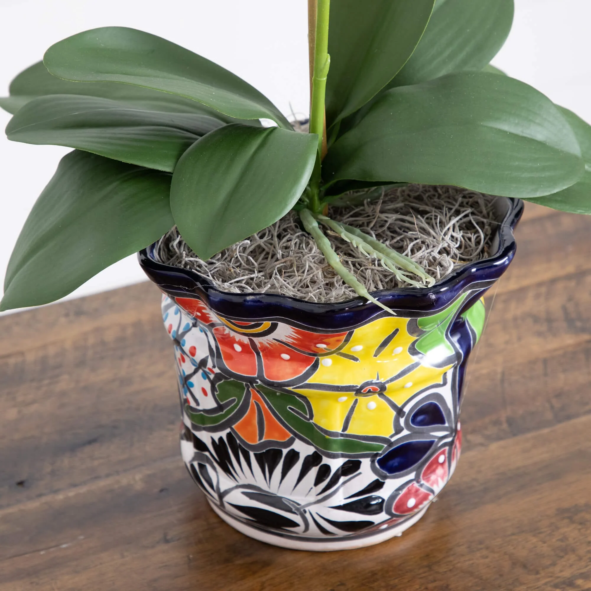 26” Artificial Double Orchid Arrangement in Handmade Mexican Talavera Ceramic Planter - Image 5