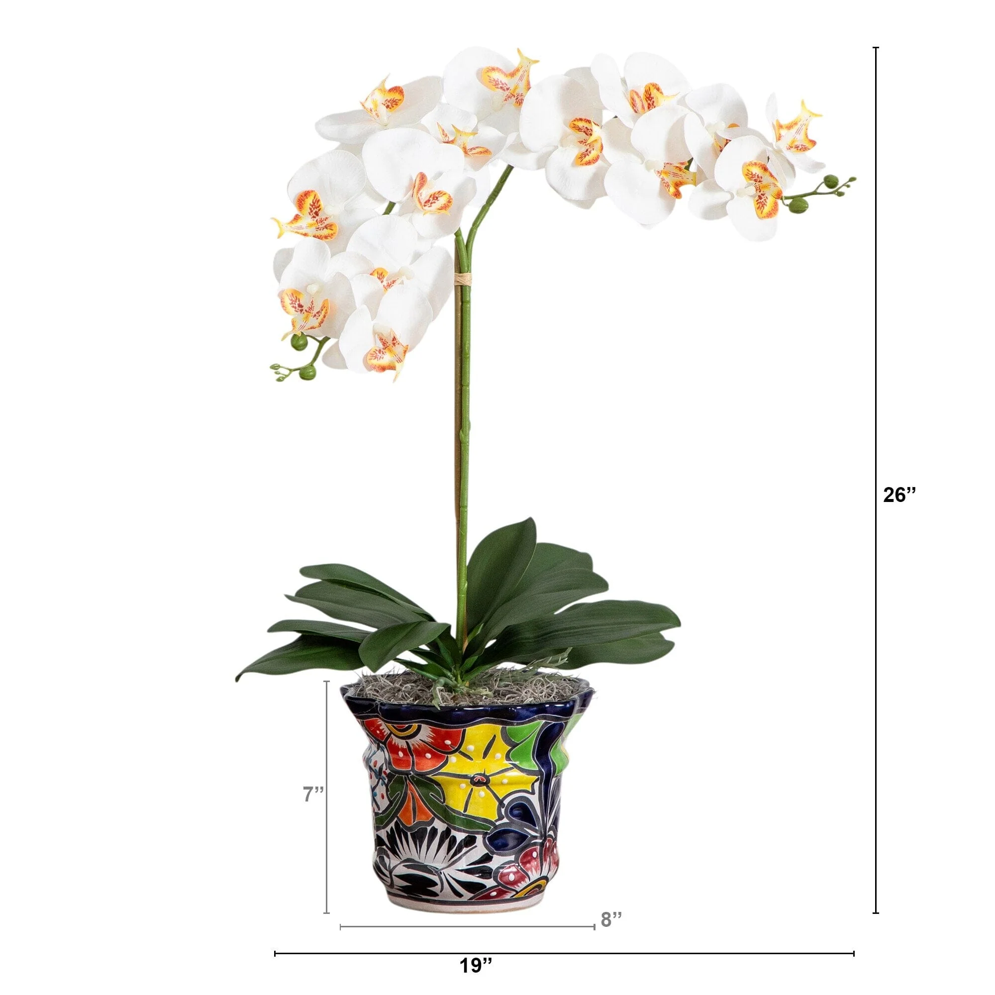 26” Artificial Double Orchid Arrangement in Handmade Mexican Talavera Ceramic Planter - Image 7