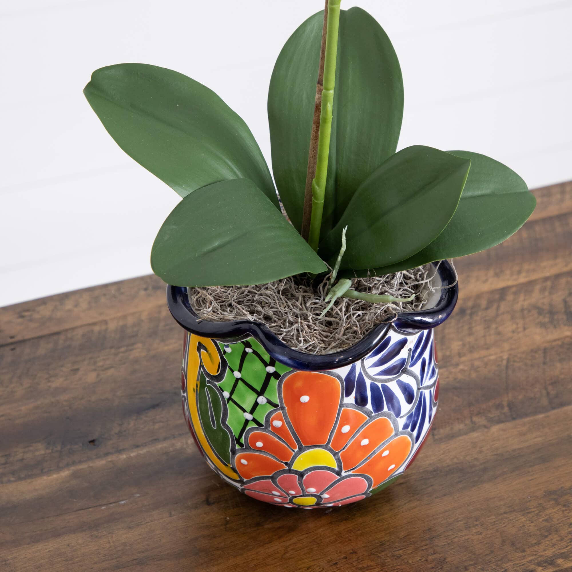 26” Artificial Orchid Arrangement in Handmade Mexican Talavera Ceramic Planter - Image 4