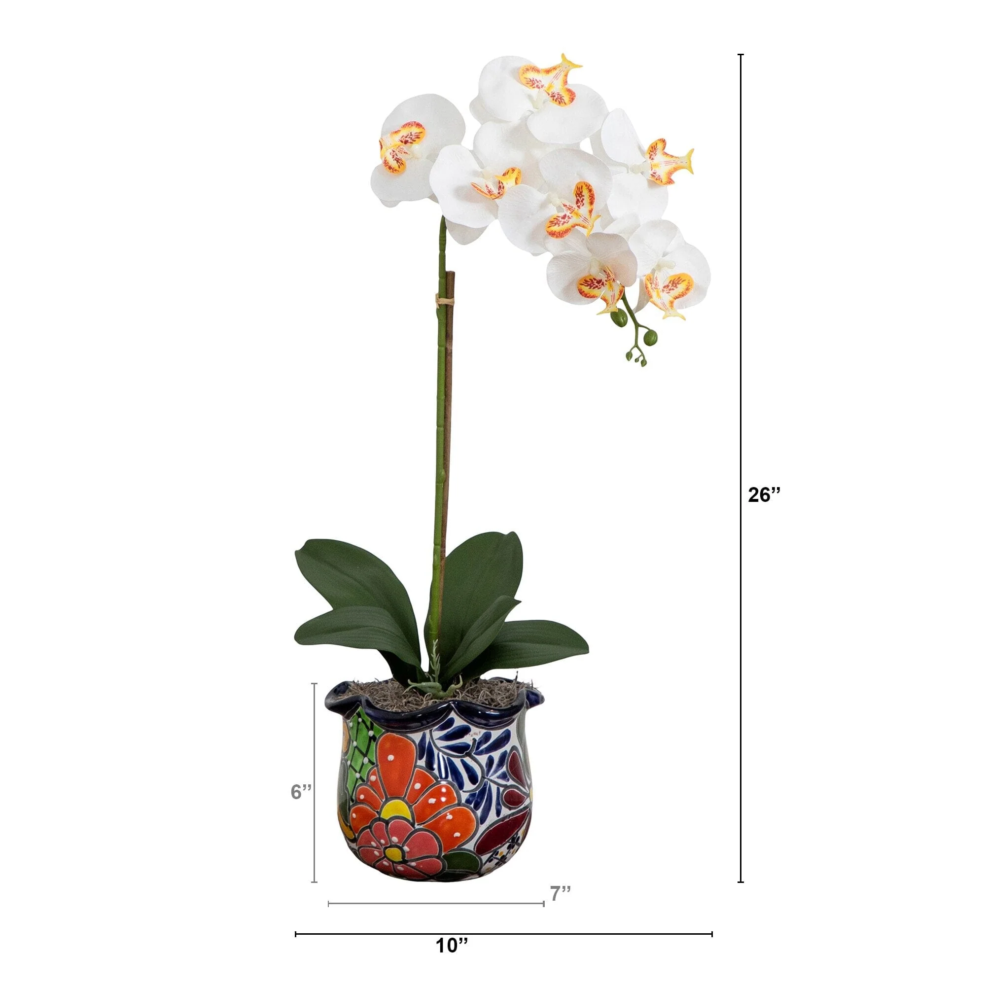 26” Artificial Orchid Arrangement in Handmade Mexican Talavera Ceramic Planter - Image 5