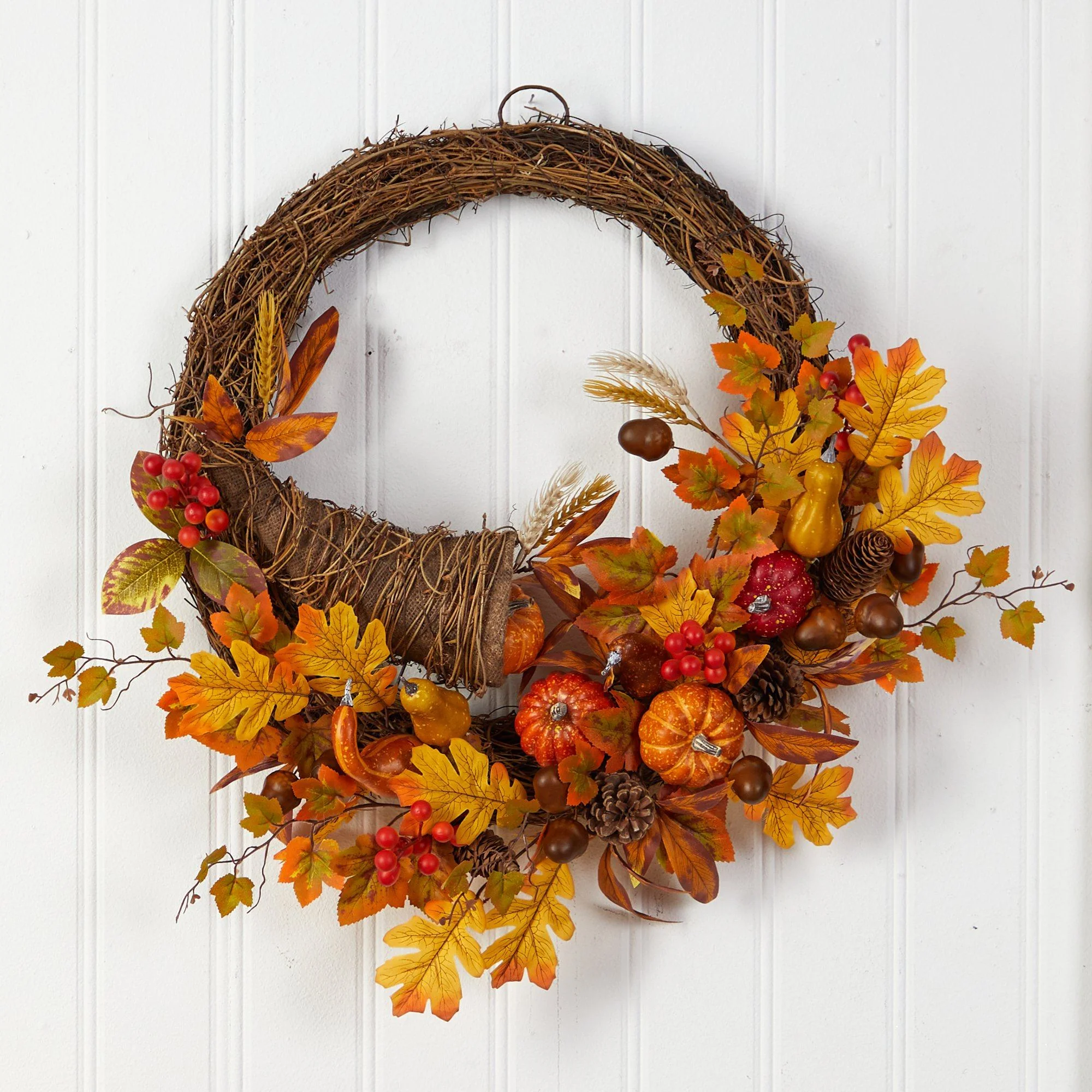 26” Autumn Artificial Cornucopia Fall Wreath - Image 5