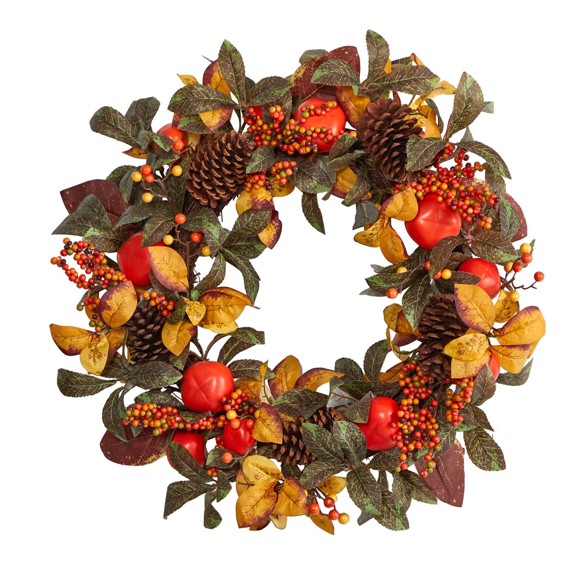 26” Autumn Persimmon and Pinecones Artificial Fall Wreath - Image 6
