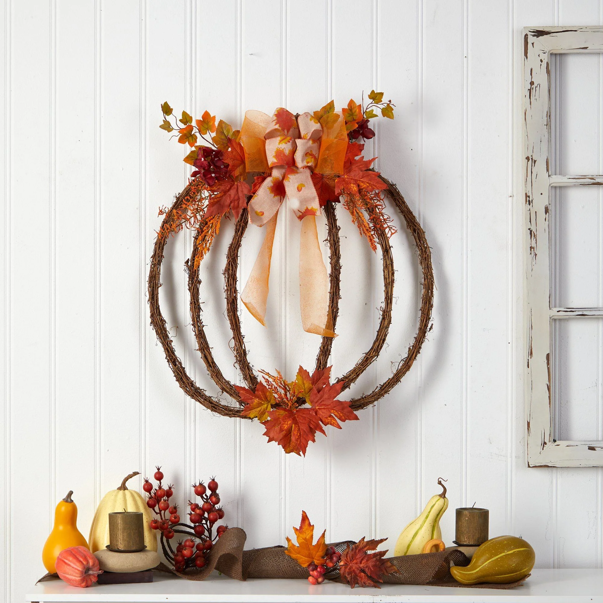 26” Autumn Pumpkin Artificial Vine Fall Wreath - Image 3