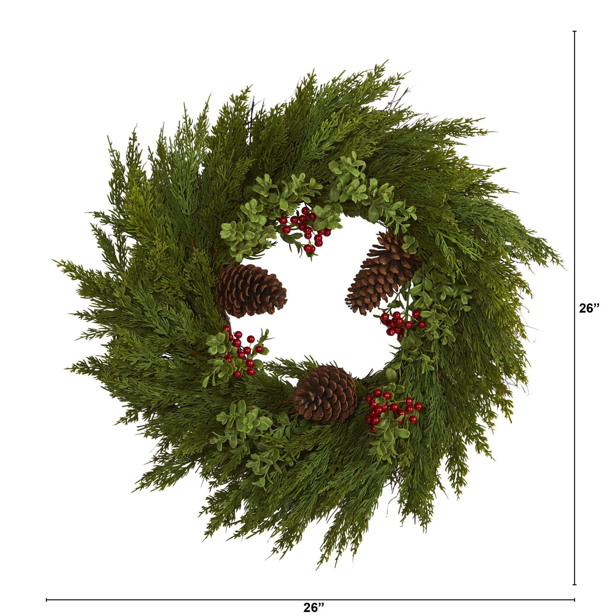 26'' Cypress with Berries and Pine Cones Artificial Wreath - Image 4