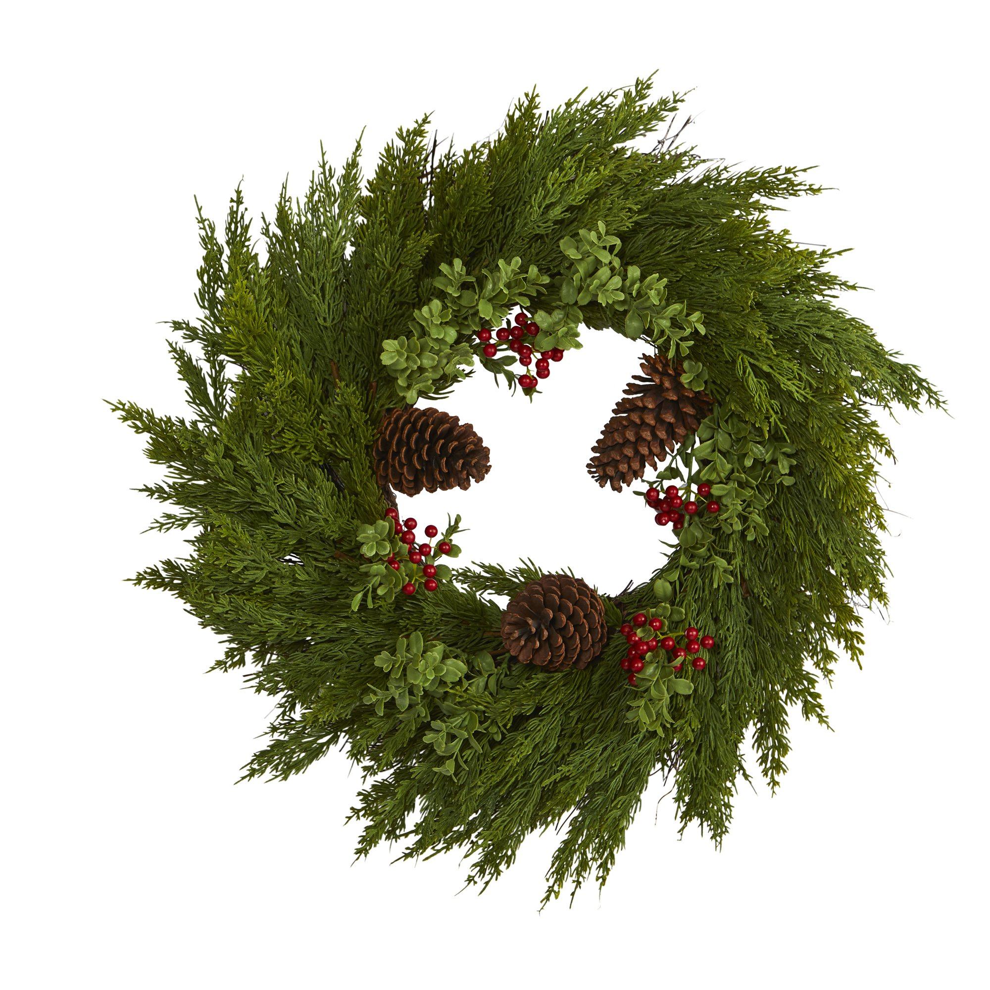 26'' Cypress with Berries and Pine Cones Artificial Wreath - Image 5