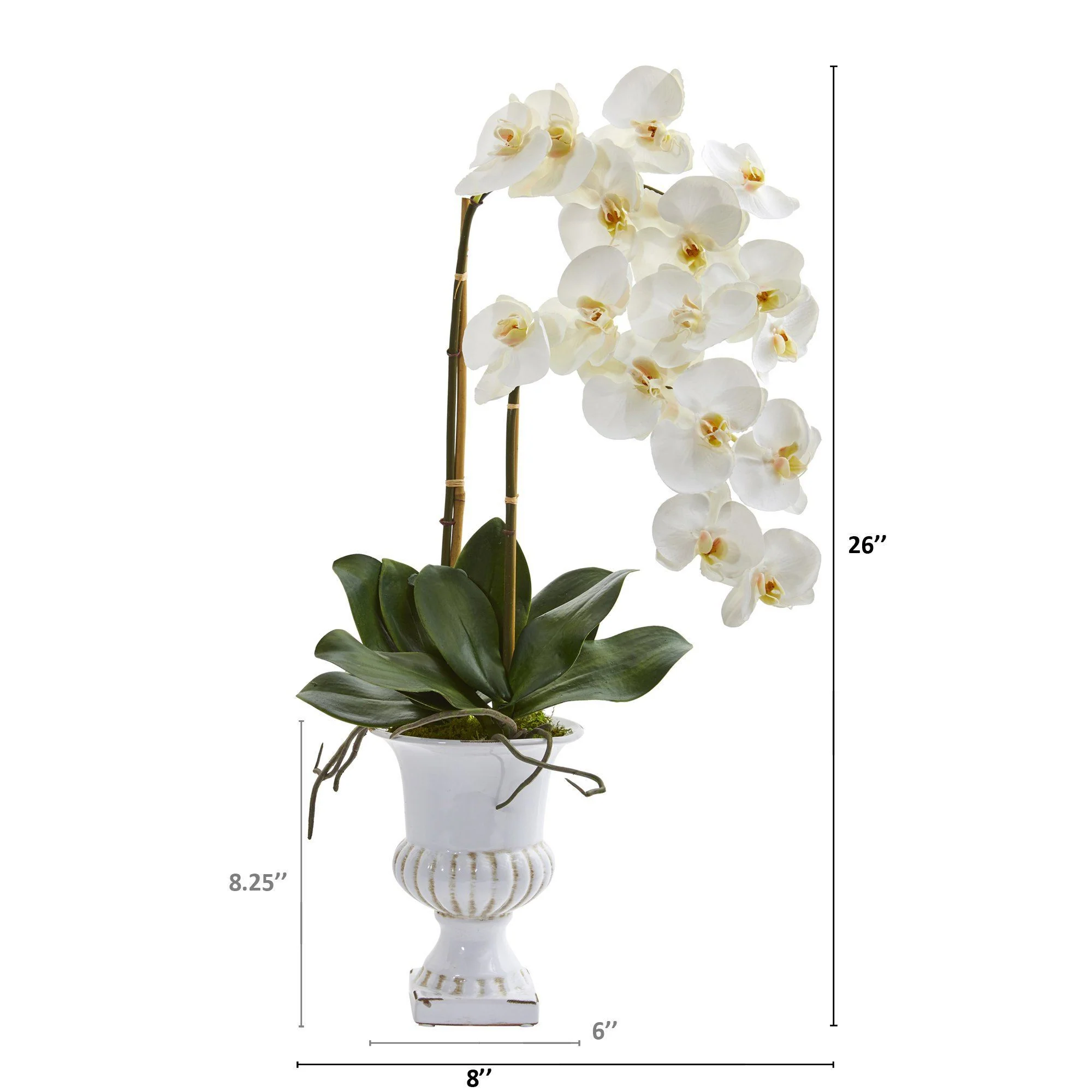 26” Double Phalaenopsis Orchid Artificial Arrangement in White Urn - Image 2
