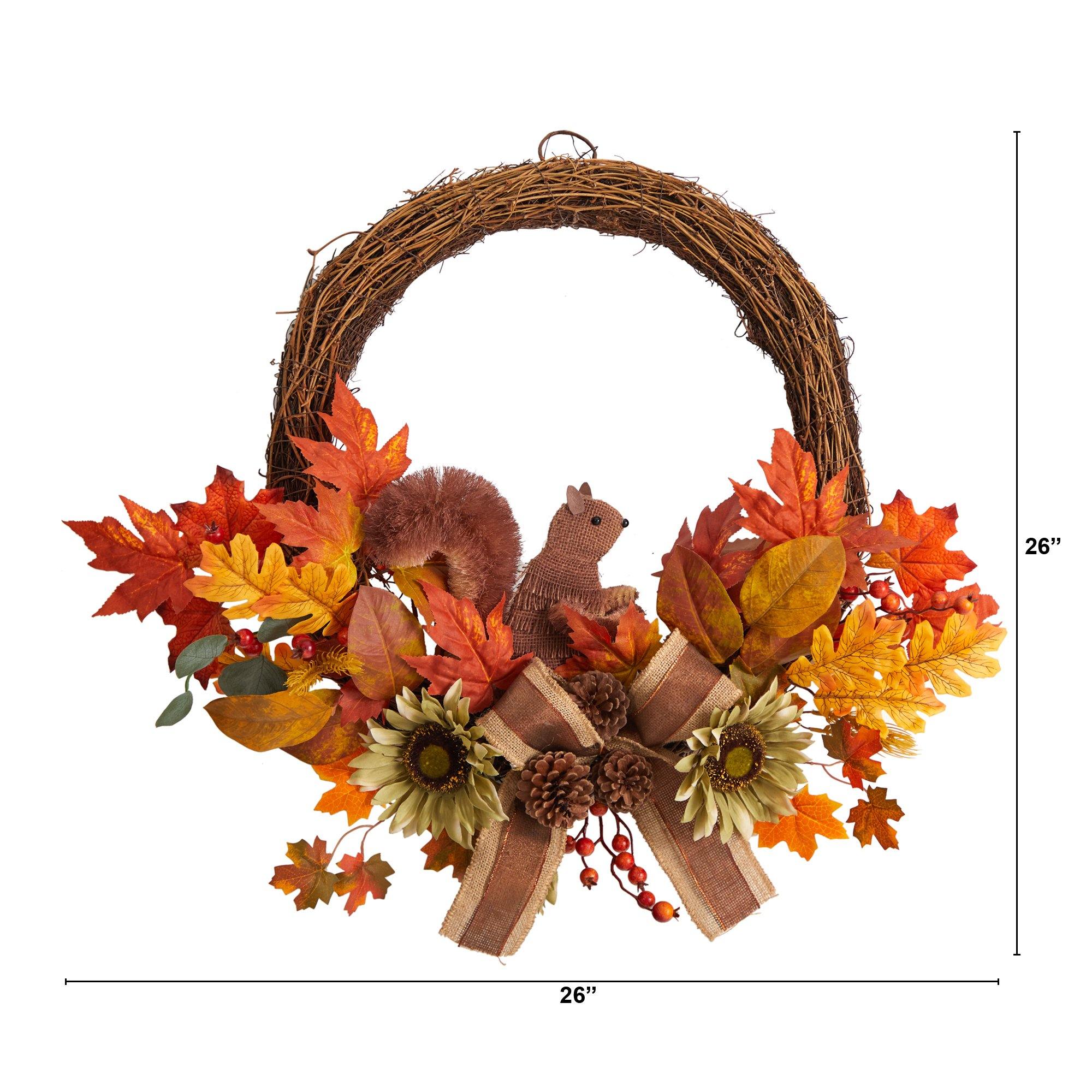26” Fall Harvest Artificial Autumn Wreath with Twig Base and Squirrel - Image 4