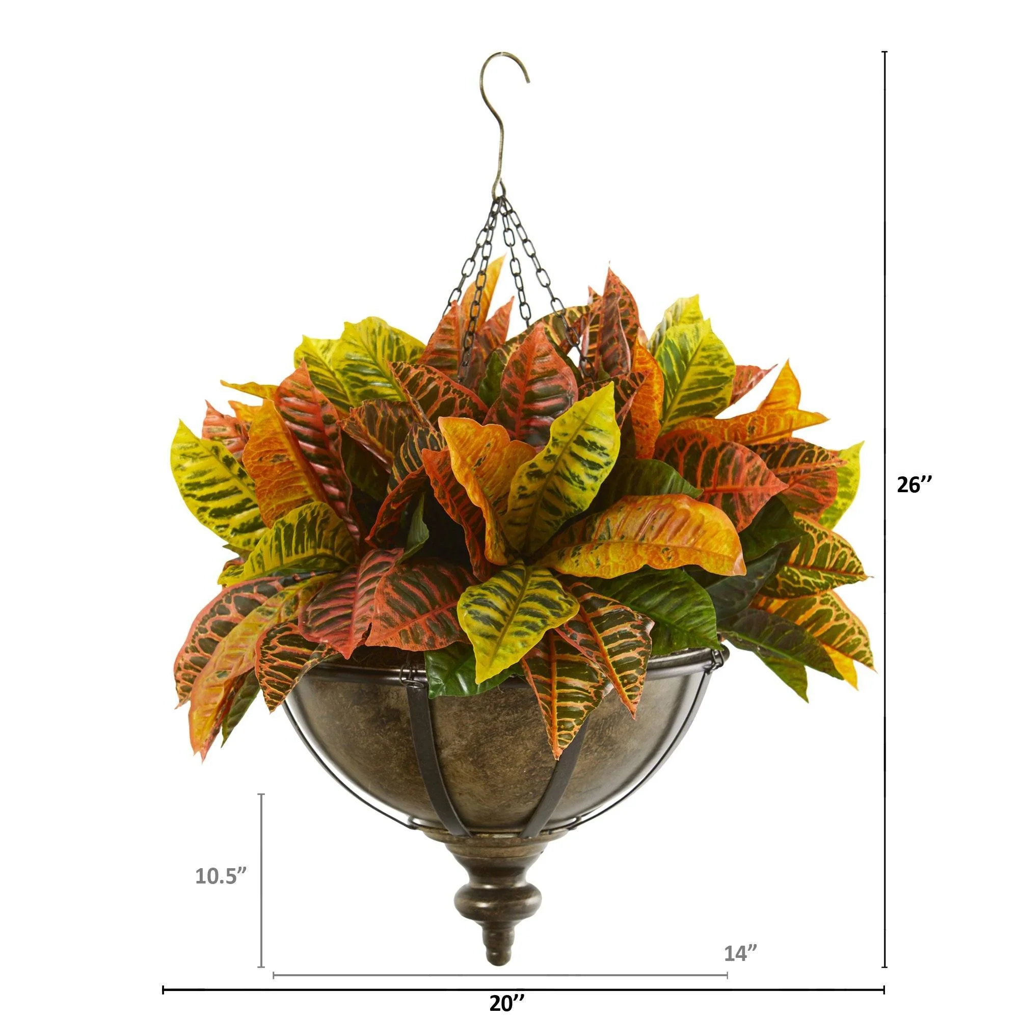 26” Garden Croton Artificial Plant in Hanging Metal Bowl (Real Touch) - Image 2
