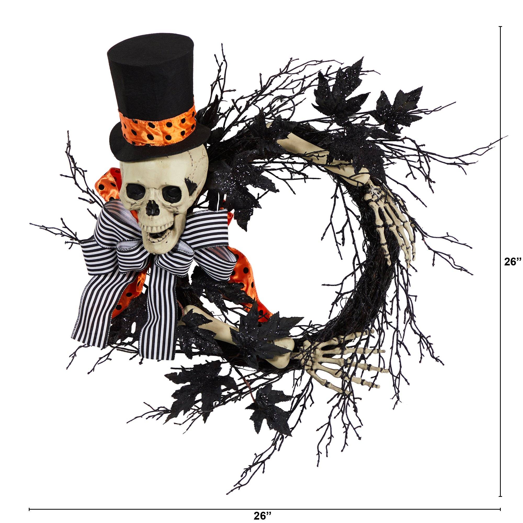 26" Halloween Dapper Skeleton Wreath - Image 4
