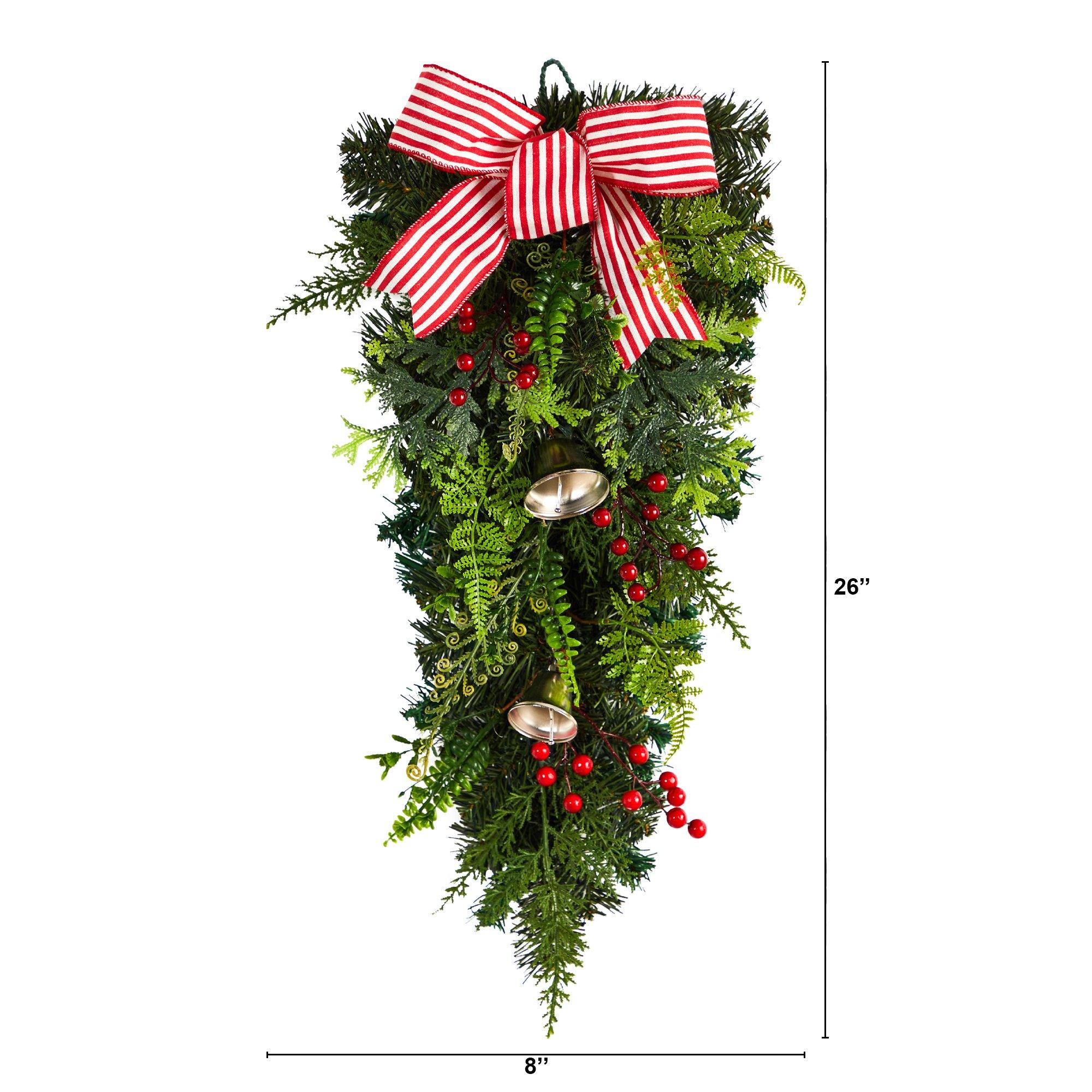 26" Holiday Christmas Bells and Bow Artificial Swag" - Image 2